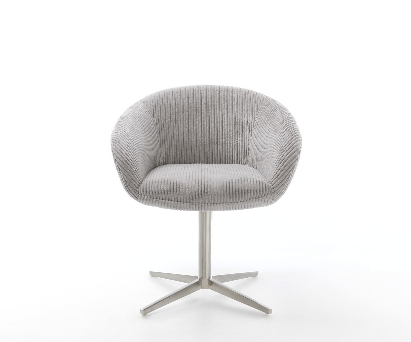 Врътящ се стол с подлакътници Корд СребристСив Офис основа Неръждаема стомана 360° въртящ се Покет пружина Vinka-Flex 2