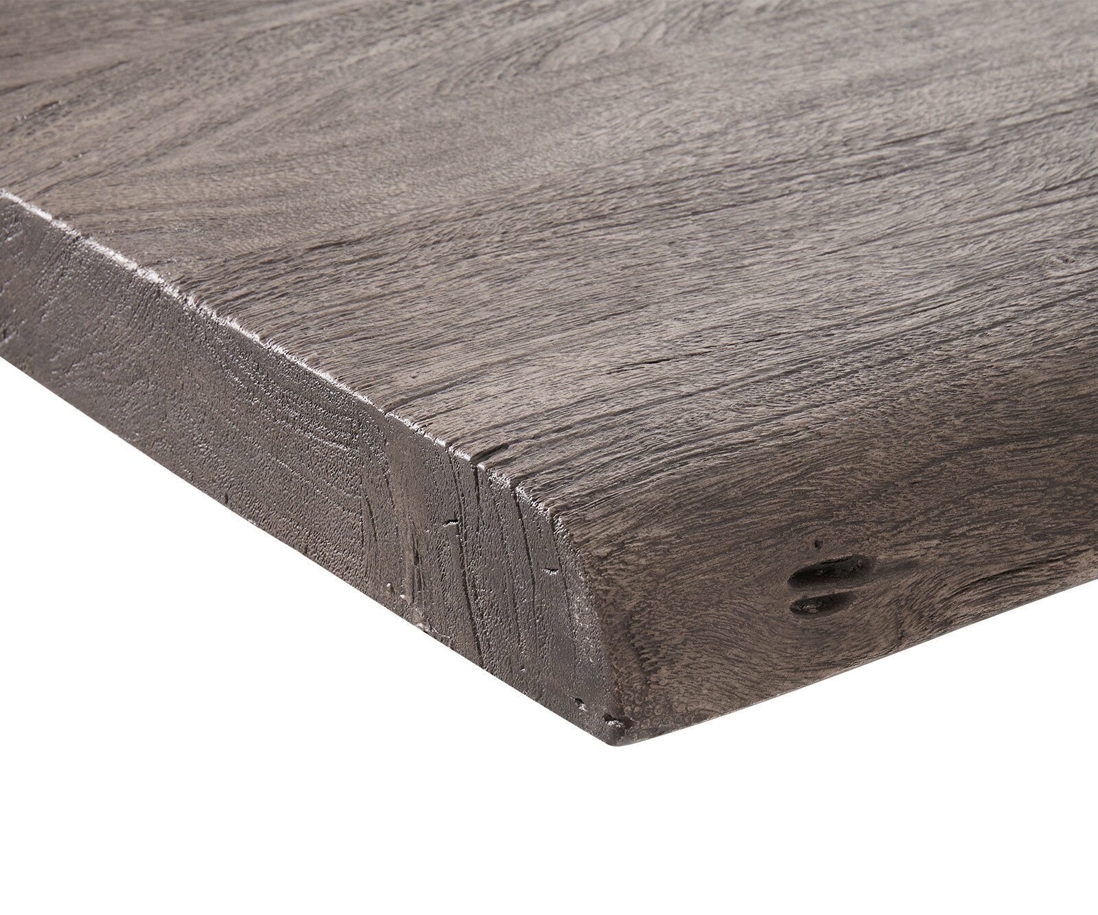 Трапезна маса Edge 220x100 XL от акация, цвят „Платина“, V-образна рамка от плоска стомана, черна, с естествени ръбове 4