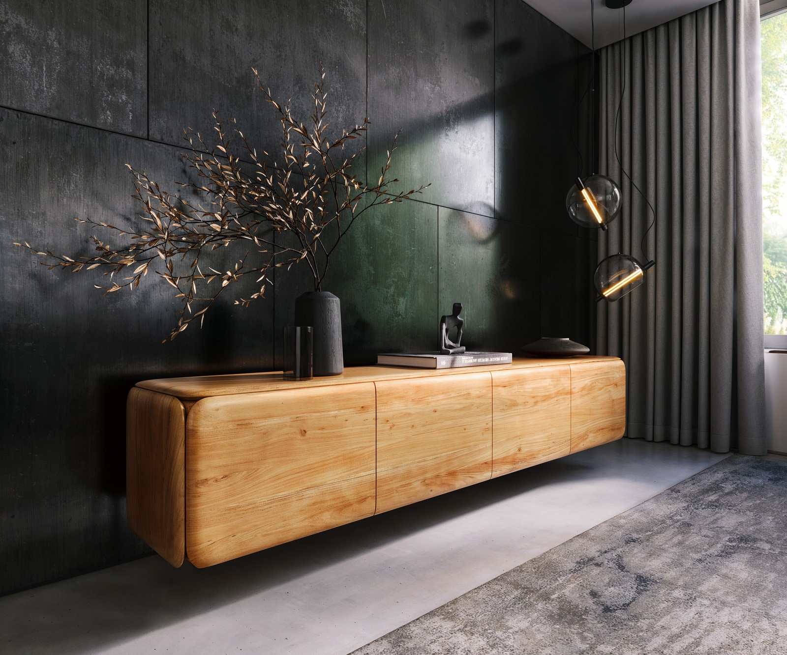 ТВ шкаф Shavani 220 см акация натурална 4 врати плаващи ТВ шкаф Shavani 220 см акация натурална 4 врати плаващи