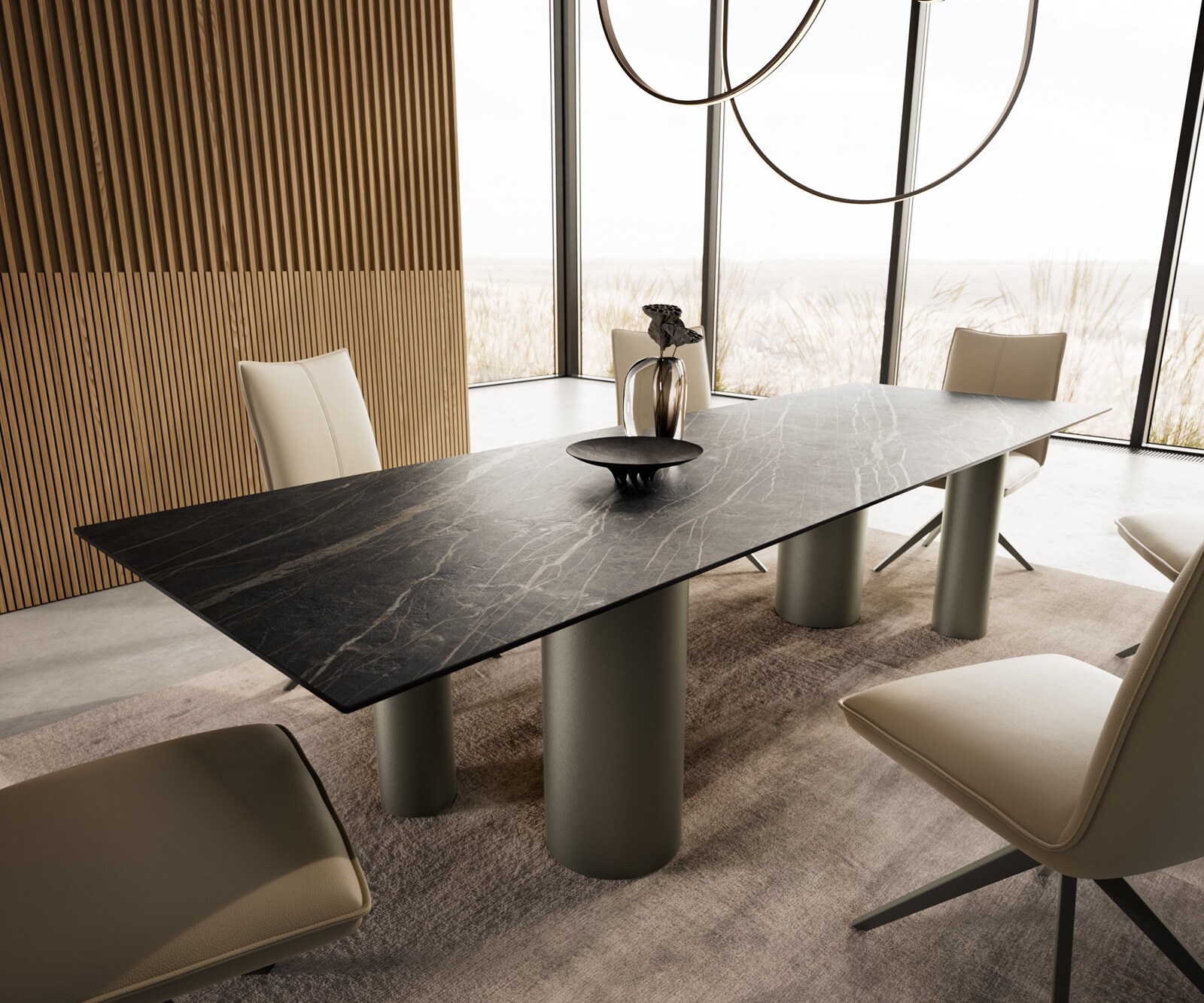 Трапезна маса Edge 300x100, керамика Laminam „®“, Noir Desir, кафяво Pilier, метал с ефектно покритие „Титан“ 6