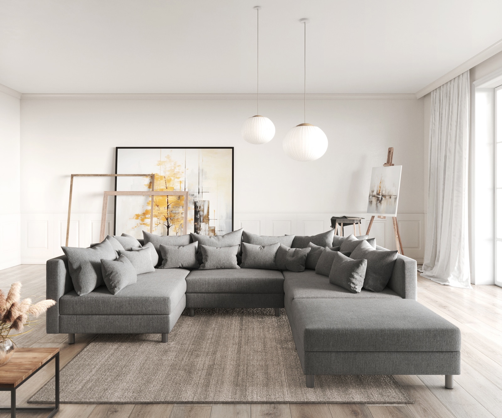 Жив пейзаж Светлосива модулна текстурирана тъкан Табуретка Clovis Жив пейзаж Светлосива модулна текстурирана тъкан Табуретка Clovis