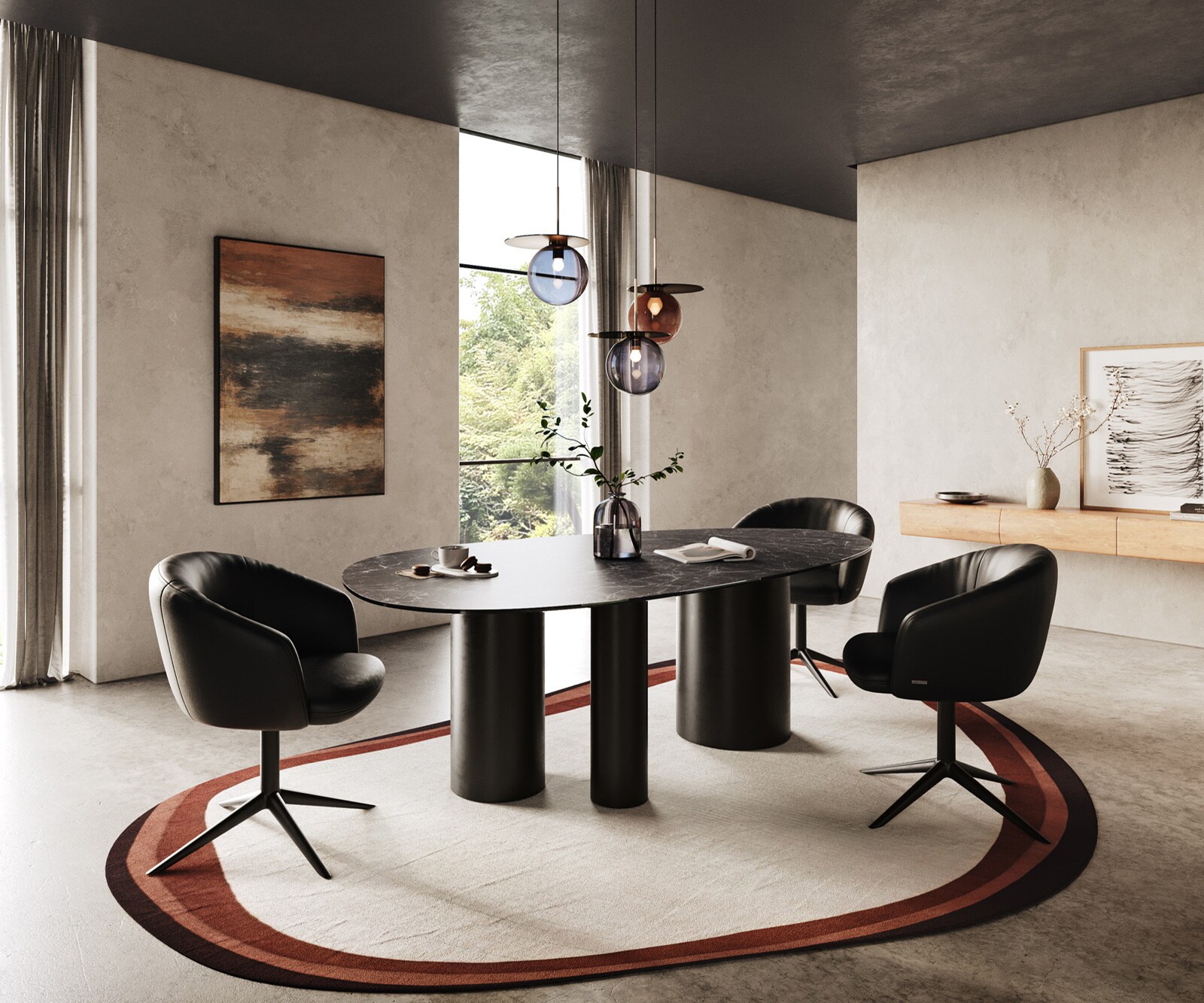 Трапезна маса Edge Oval 220x120, керамика Laminam „®“, „Nero Greco“, „Anthrazit“, „Troa“, метал, черно 6