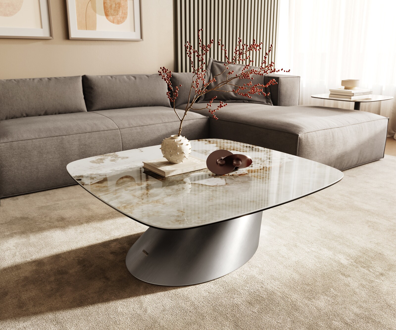 Масичка за кафе Edge Boot 90x90 cm керамика Minas Melange Conis матирана неръждаема стомана 1