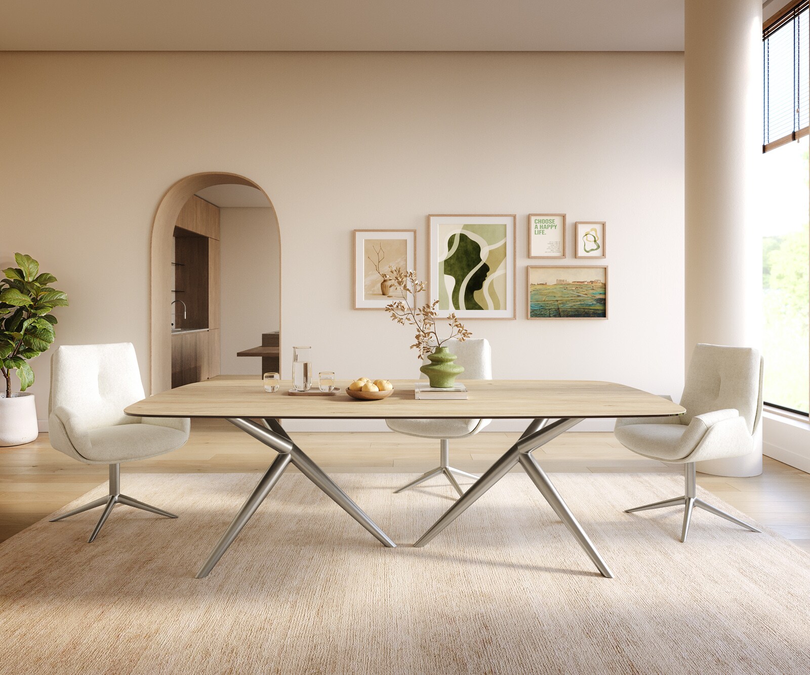 Трапезна маса Edge Boot 240x120 см, керамика Laminam „®“, цвят „Sabbia“ (дъбов), Estelar, кръгла, от неръждаема стомана 2