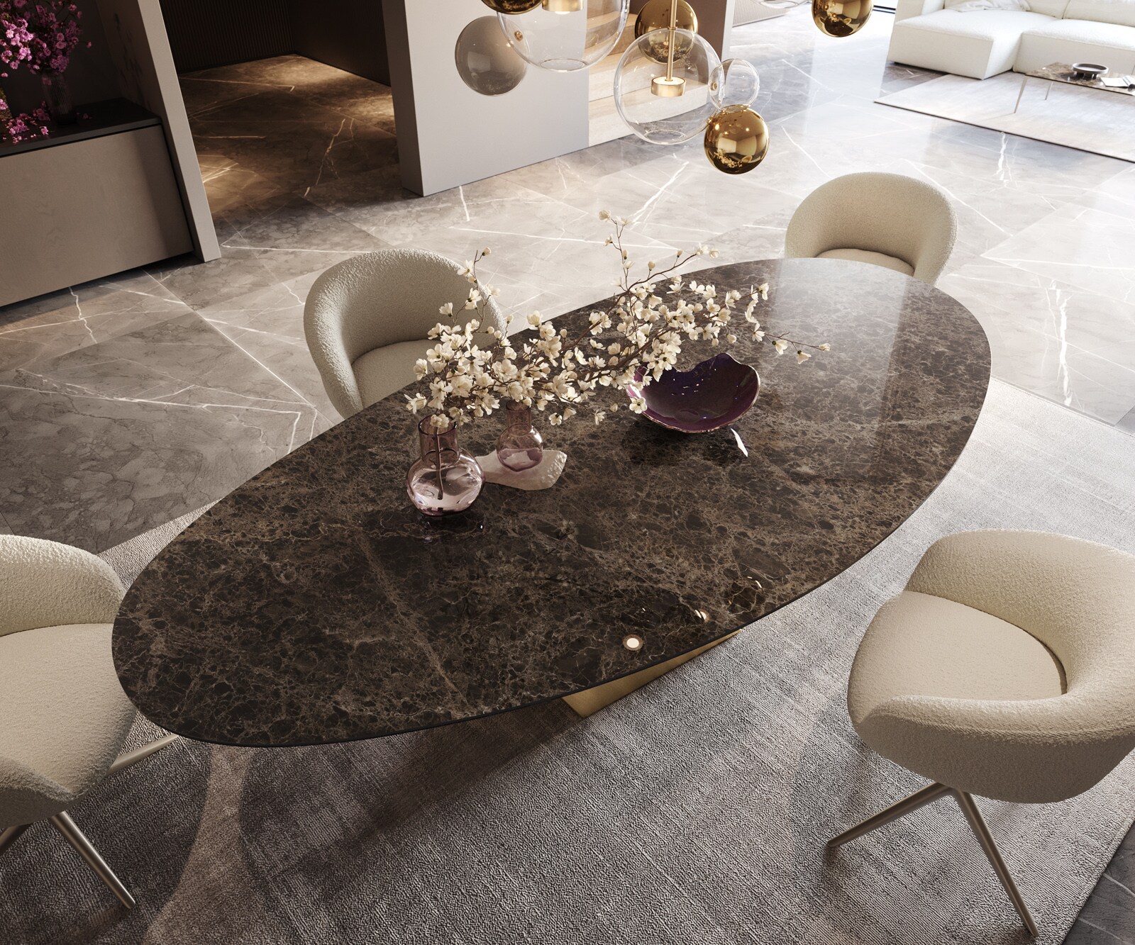 Трапезна маса Edge Oval 280x130 Ceramic Laminam® Emperador Extra Lucidato Dark brown Prisma Metallic Gold 4