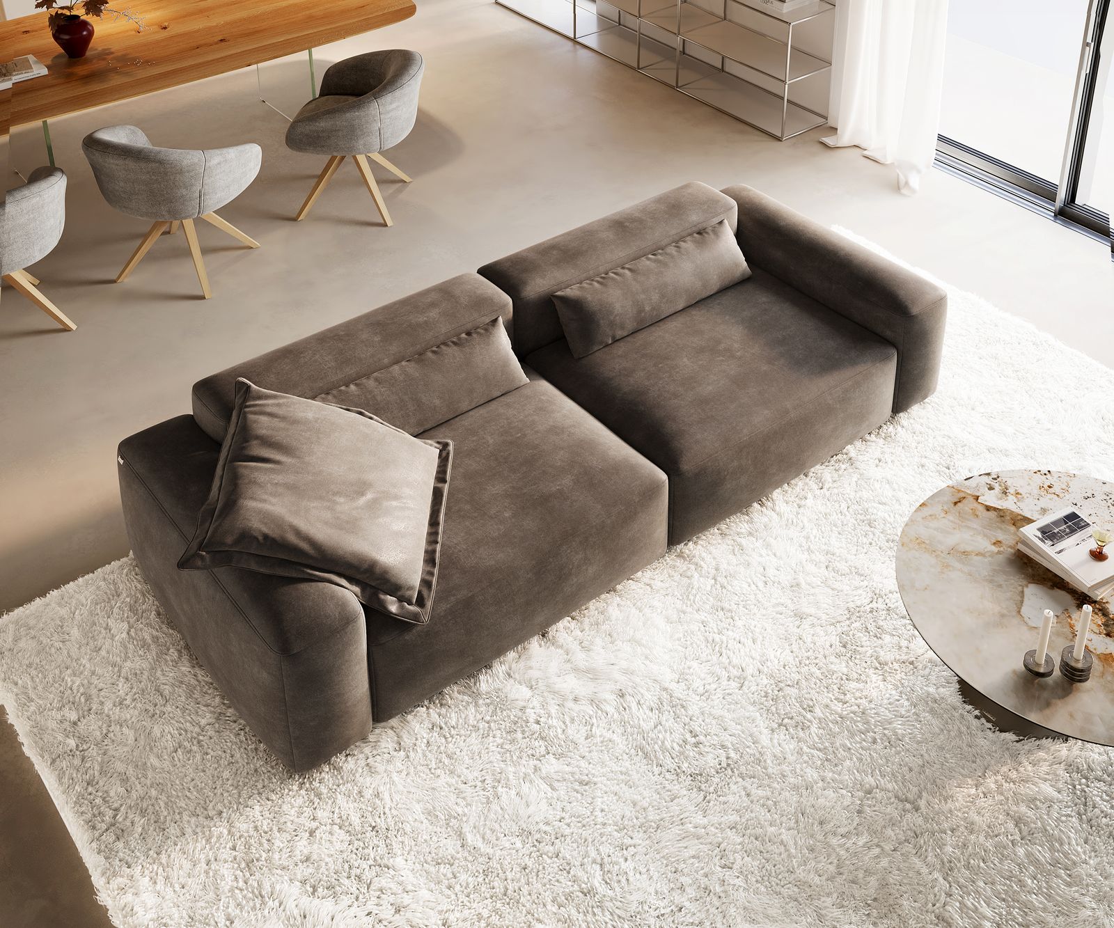 Голям модулен диван Freestyle 280x110 cm микрофибър сив цвят винтидж шев 3