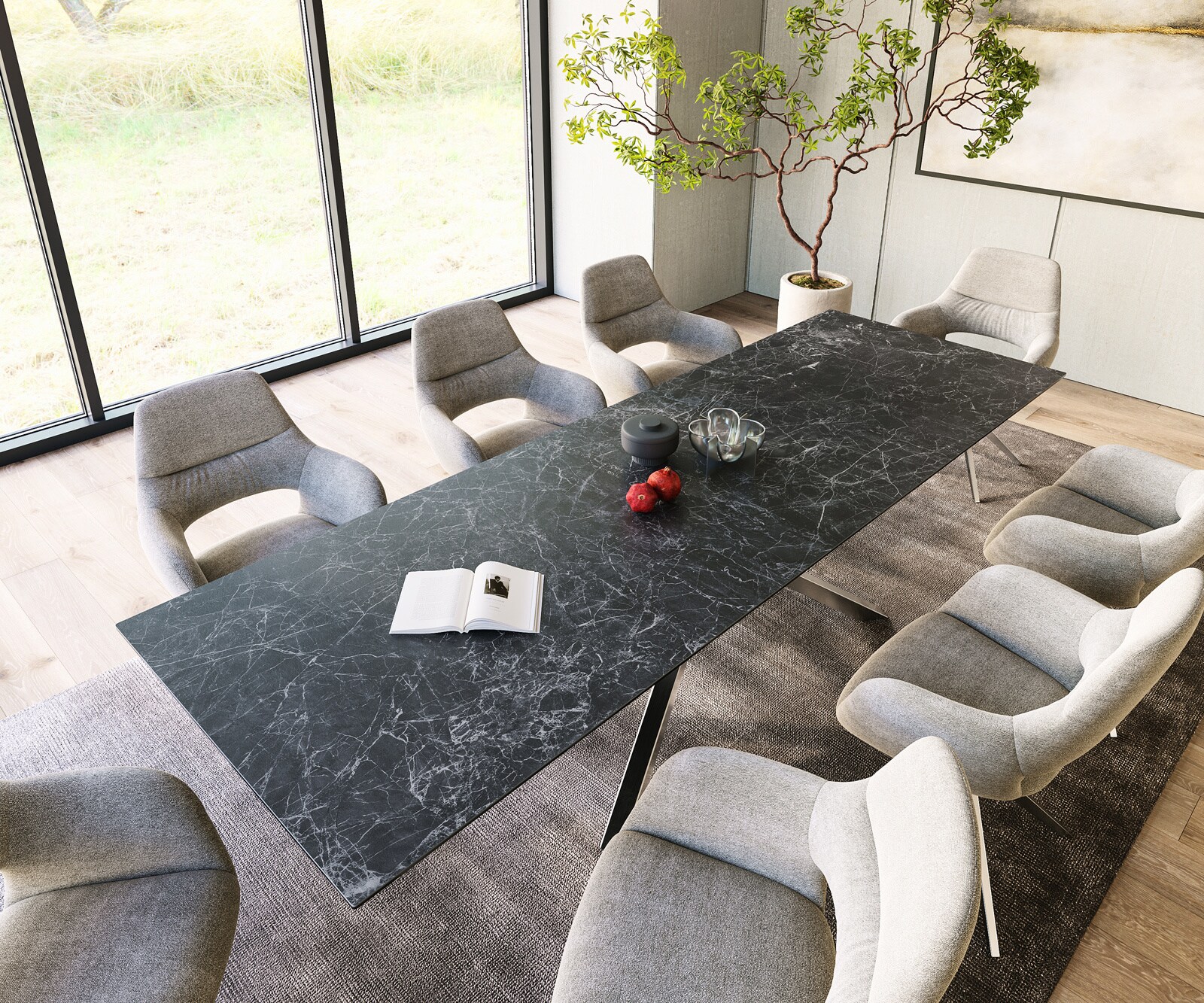 Маса 300x100cm Keramik Laminam®Nero Greco Антрацит КръстРамка Правоъгълник Неръждаема стомана Edge 3