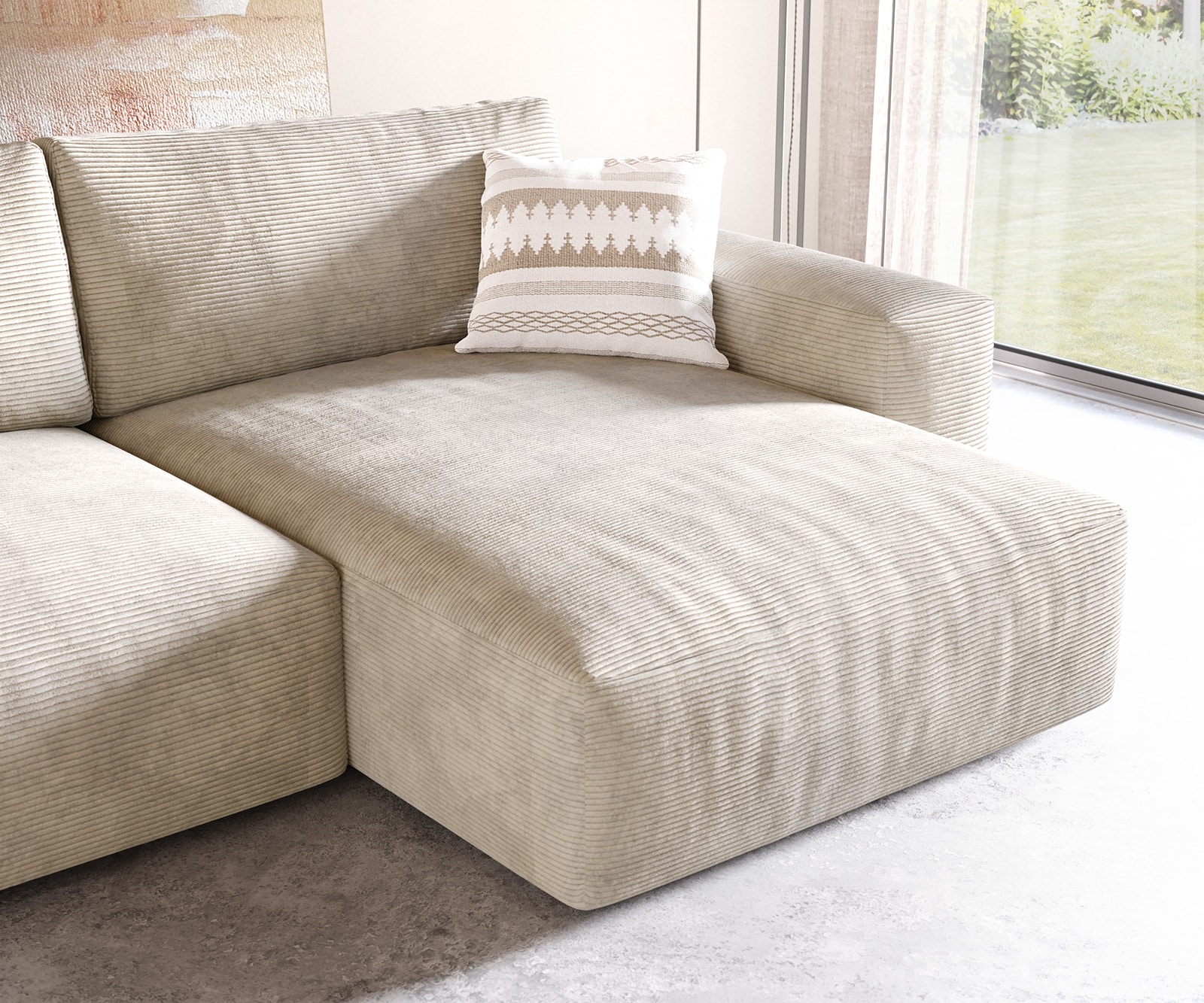 Ъглов диван XL 270x180 cm Корд Бежов Варианти лежанка Lanzo 5 Ъглов диван XL 270x180 cm Корд Бежов Варианти лежанка Lanzo 5