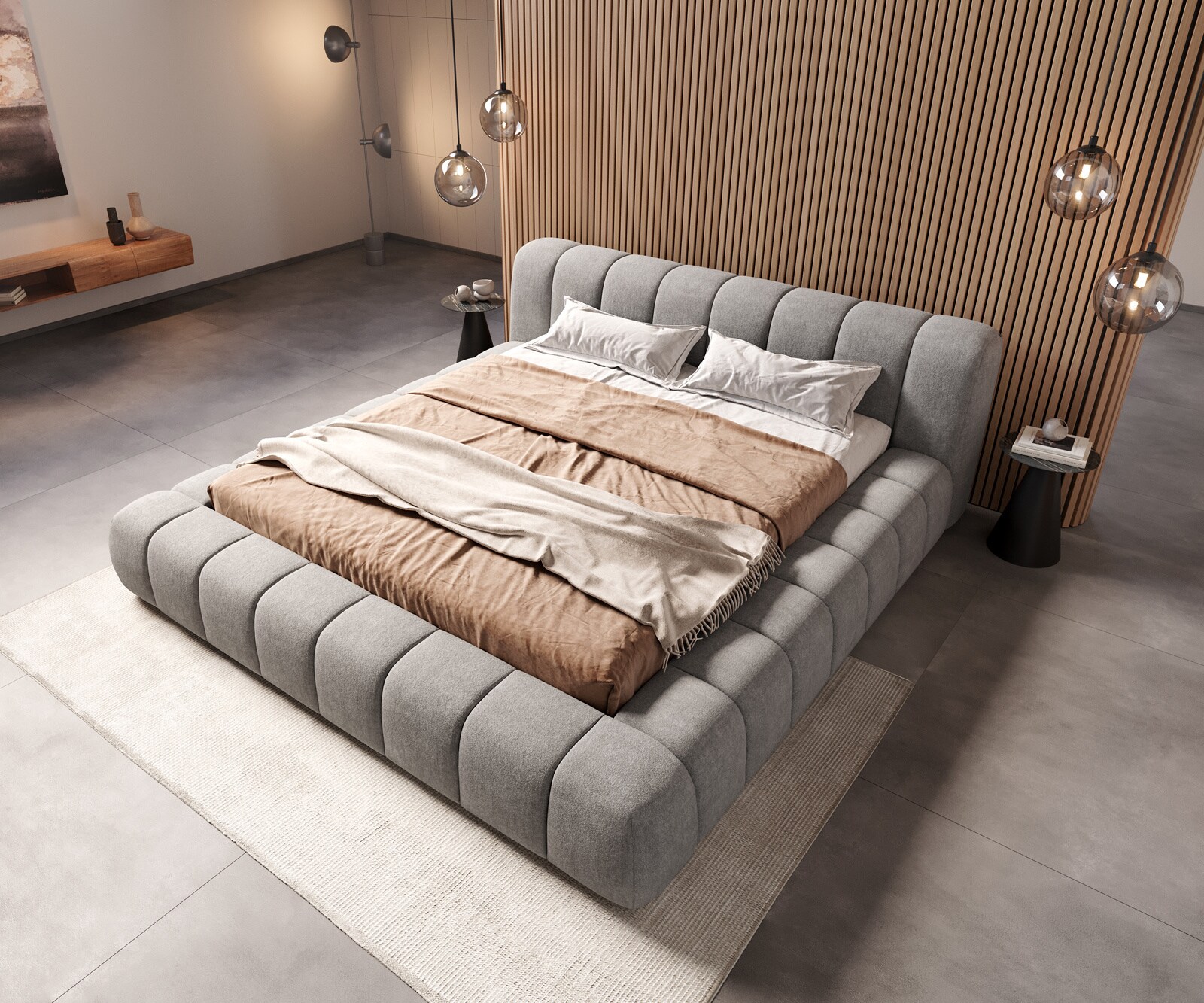 Тапицирана рамка за легло Cutio 180x200 cm текстуриран плат меко сиво 1