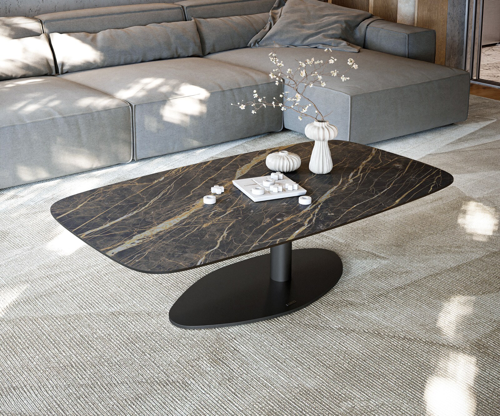 Масичка за кафе Edge Boot 140x80 cm Ceramic Laminam® Noir Desir Brown Vibany Metal Black 2