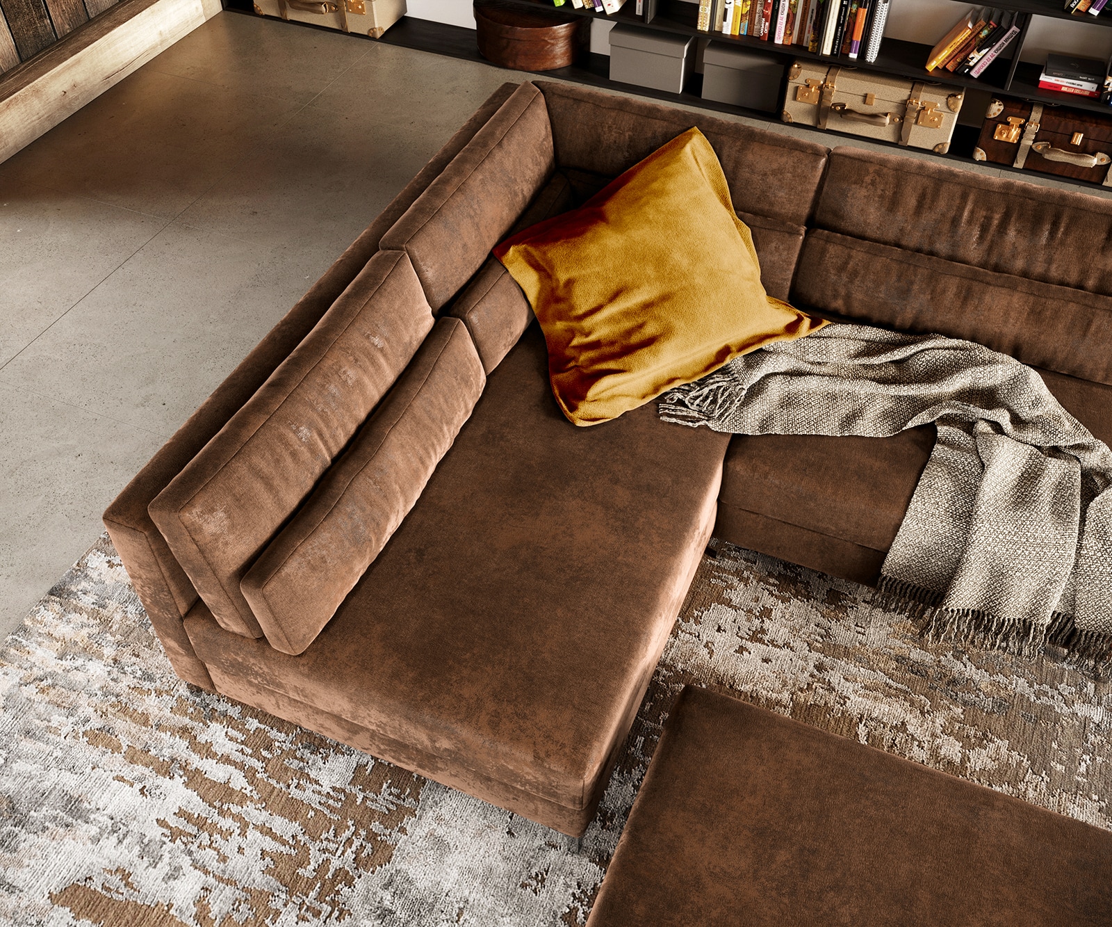 300x185 cm Имитация на кожа Винтидж Кафяв Антик с Табуретка Elio 6  300x185 cm Имитация на кожа Винтидж Кафяв Антик с Табуретка Elio 6
