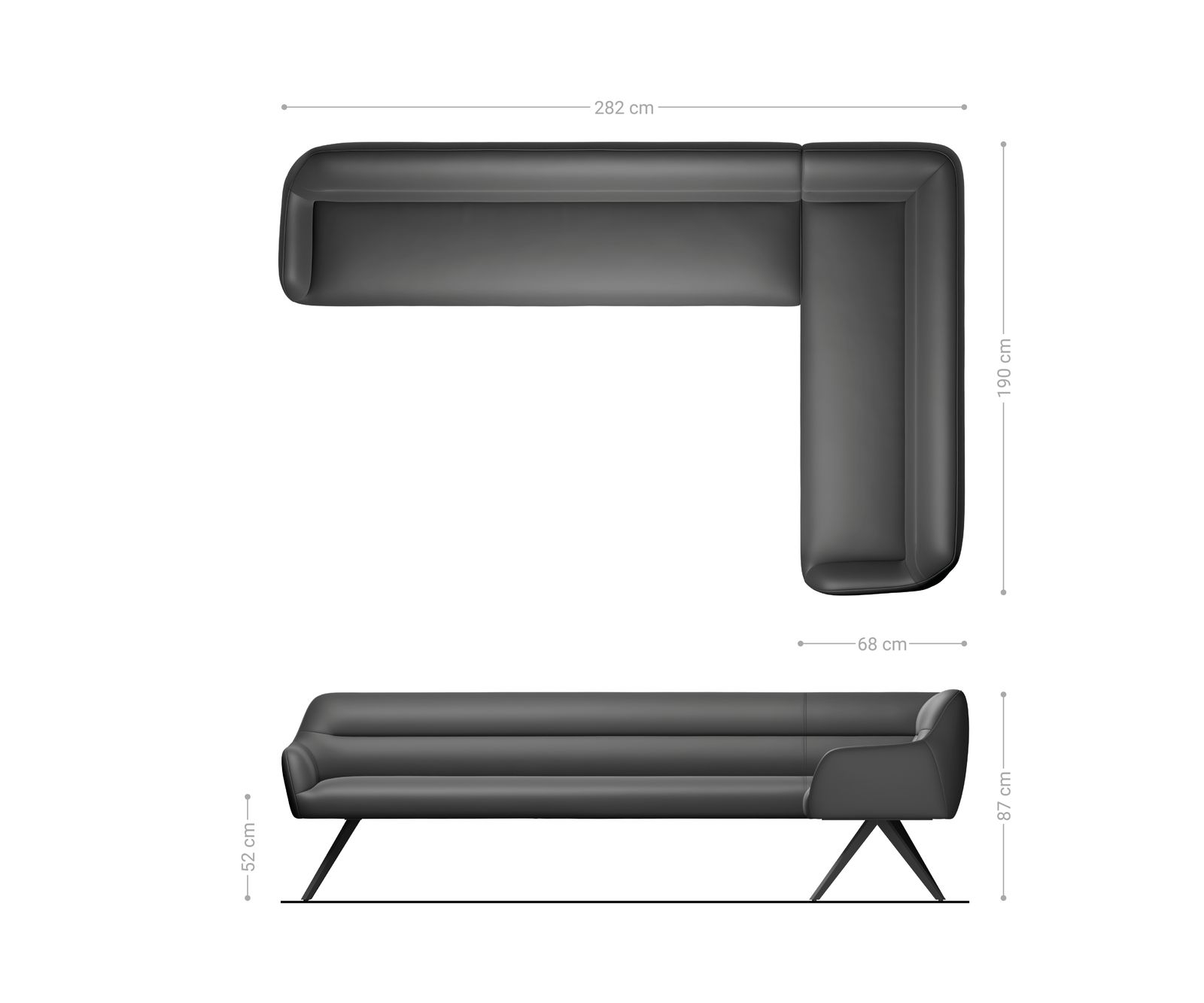 Трапезна пейка Taya-Flex 285x190 см, микрофибър, антрацит, винтидж, кръстосана рамка с остри ръбове, черна, с джобови пружини, лява страна 8