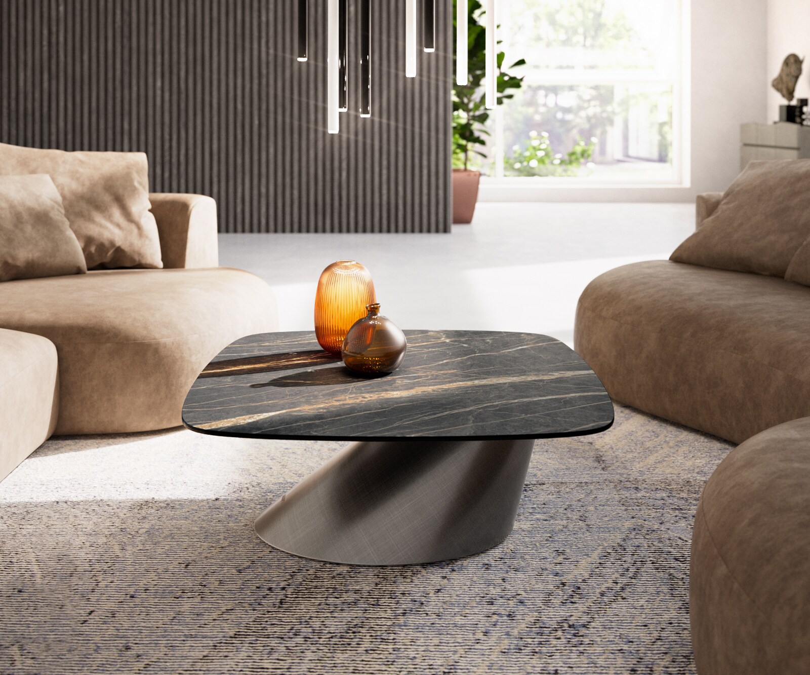 Масичка за кафе Edge Boot 90x90 cm керамика Laminam® Noir Desir Brown Conis Metallic Silver 1