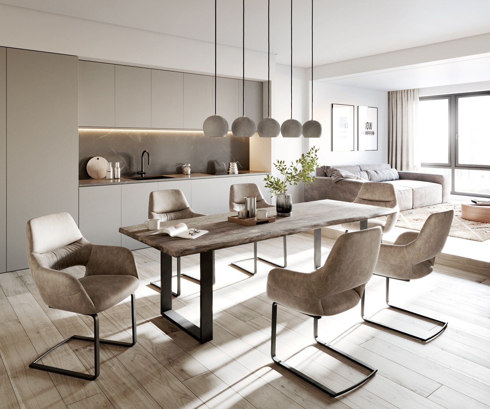 Люлеещ стол с подлакътници Таупе Винтидж Конзолен крак плосък Черен Yago-Flex 4