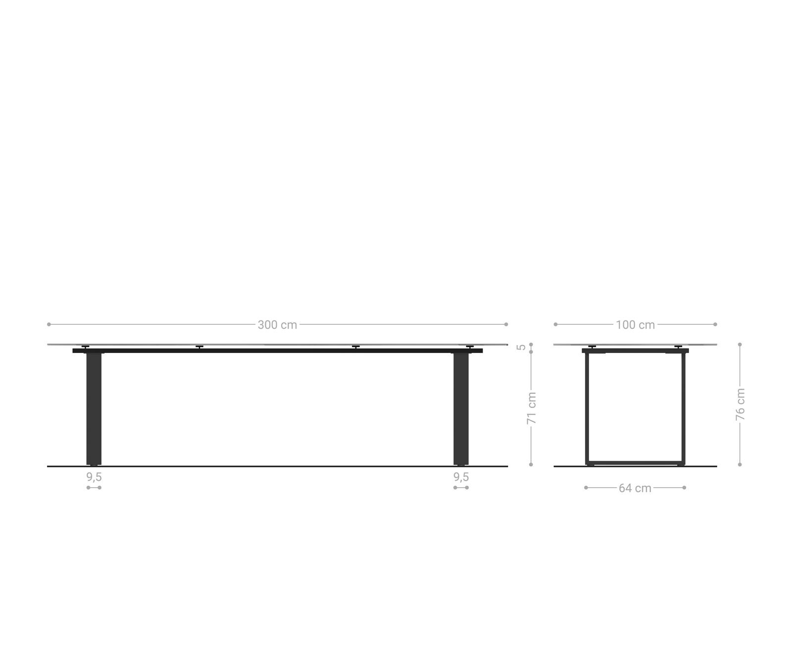 Трапезна маса Edge 300x100, керамика Calacatta Luxe, бяло-златно-сиво, неръждаема стомана, тясна 9