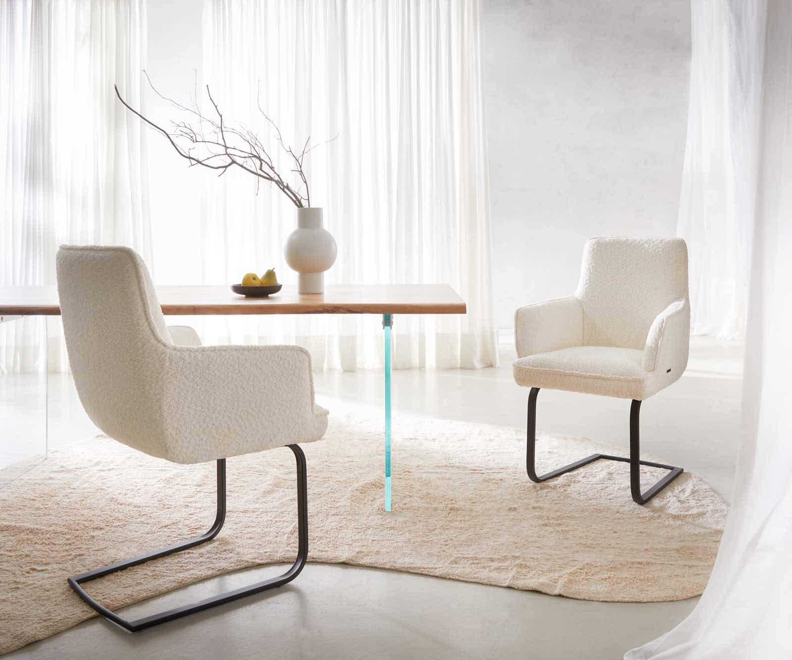 Люлеещ стол с подлакътници Букле Бял Конзолен крак плосък Черен Покет пружина Heira-Flex 5 Люлеещ стол с подлакътници Букле Бял Конзолен крак плосък Черен Покет пружина Heira-Flex 5