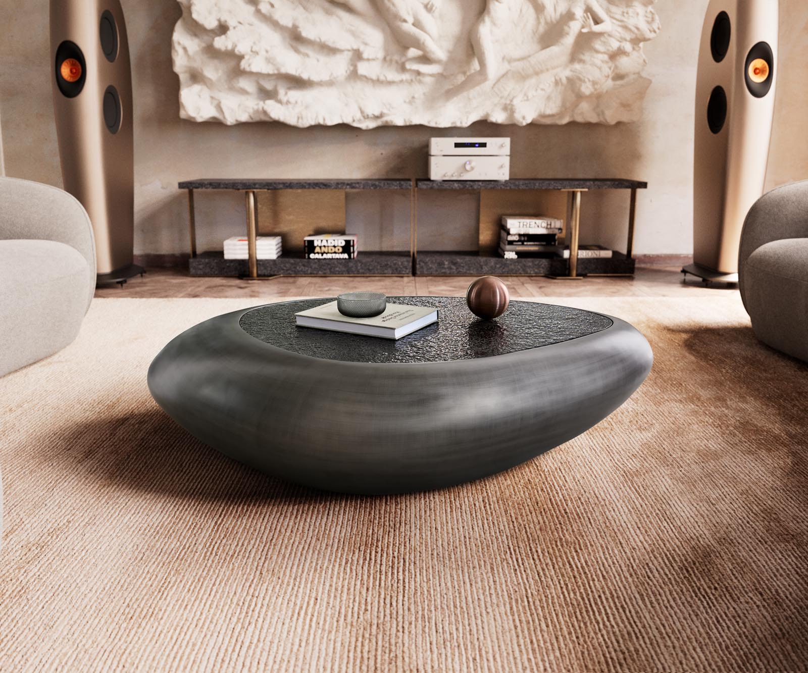 Масичка за кафе Sagana 120x80 cm сребрист металик със сиво релефно стъкло 2