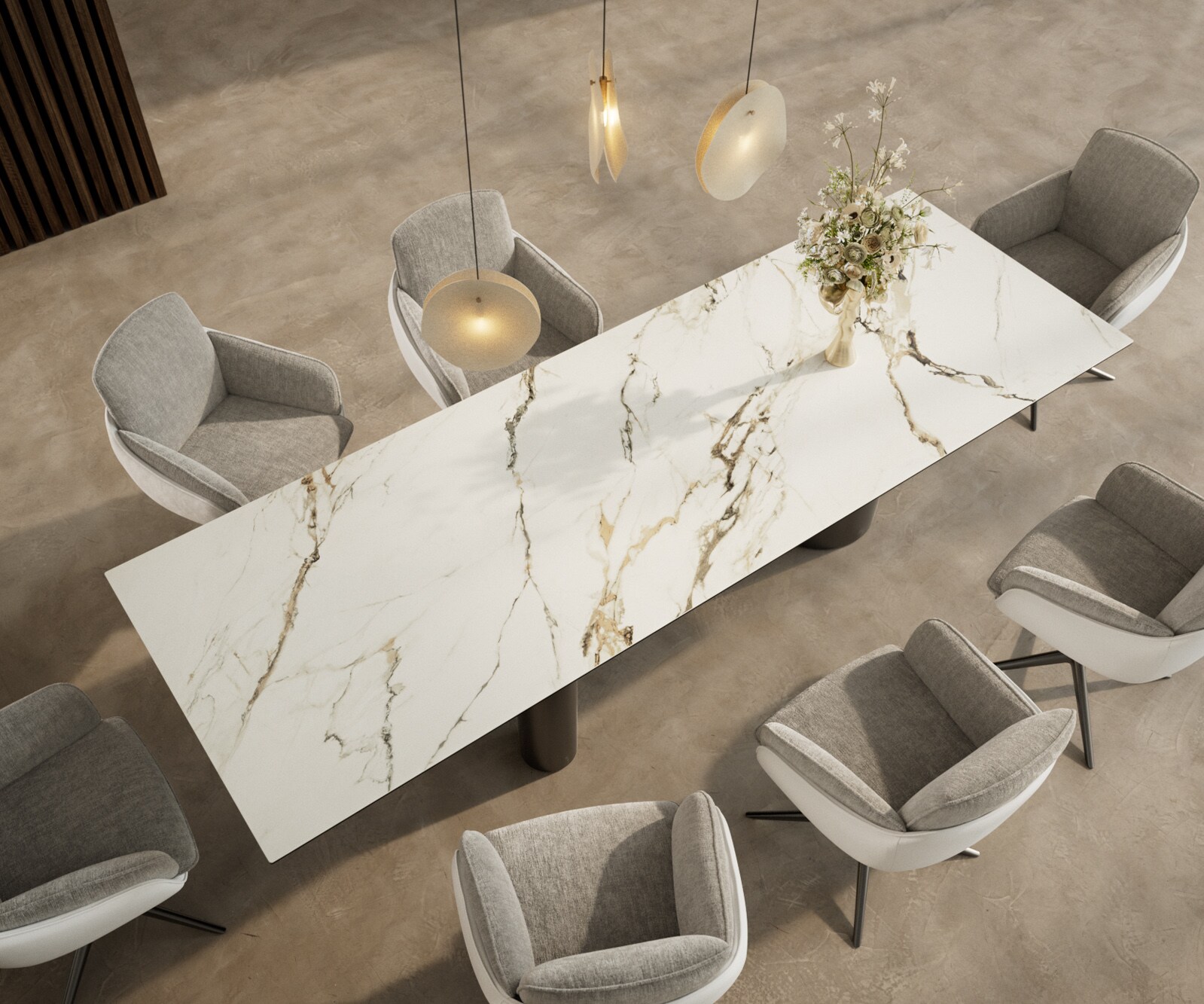 Трапезна маса Edge 300x100, керамика Calacatta Luxe (бяло-златно-сиво), Troa, неръждаема стомана, графит 3