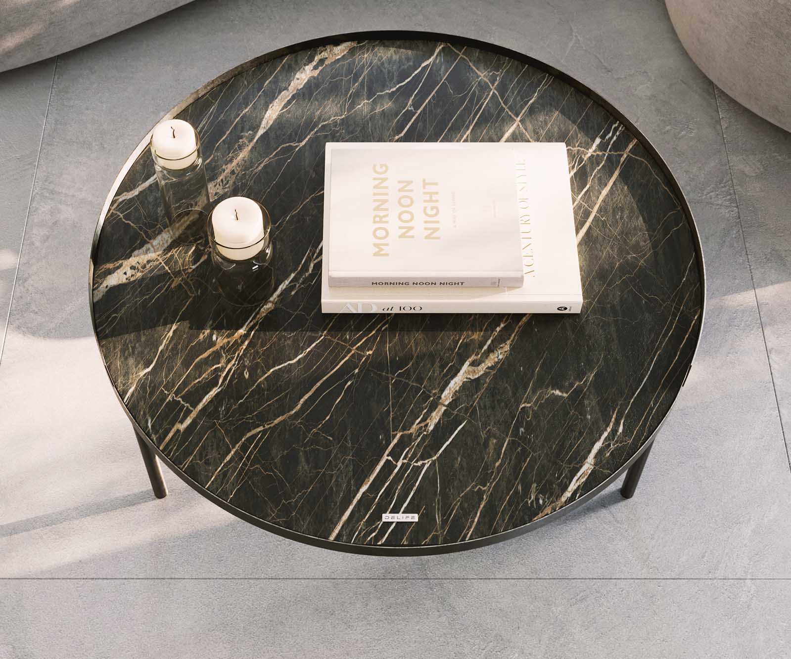 Холна маса 80x80 cm Керамика Laminam®Noir Desir Кафяв Металрамка Ефектен финиш Titan Torell 6