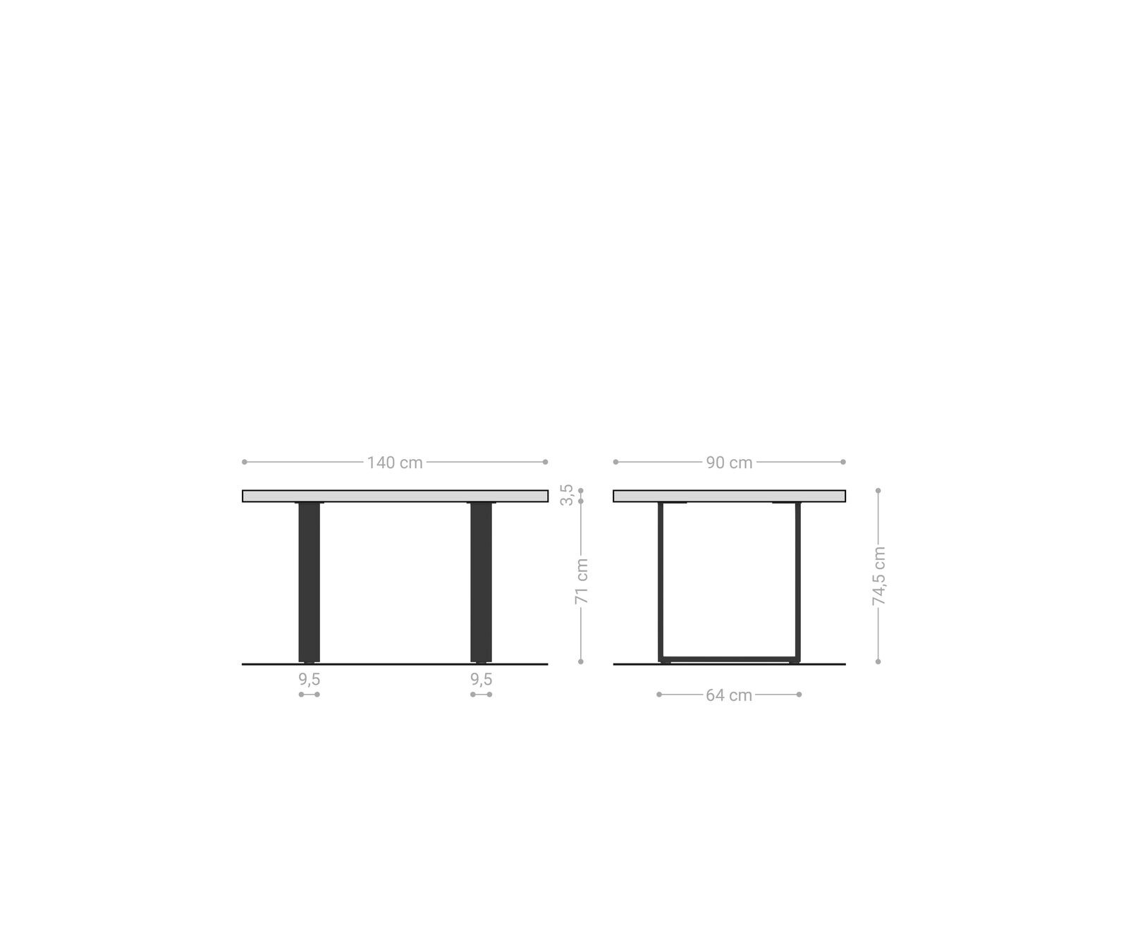 Трапезна маса Edge 140x90, естествена акация, неръждаема стомана, тясна, с естествени ръбове 6