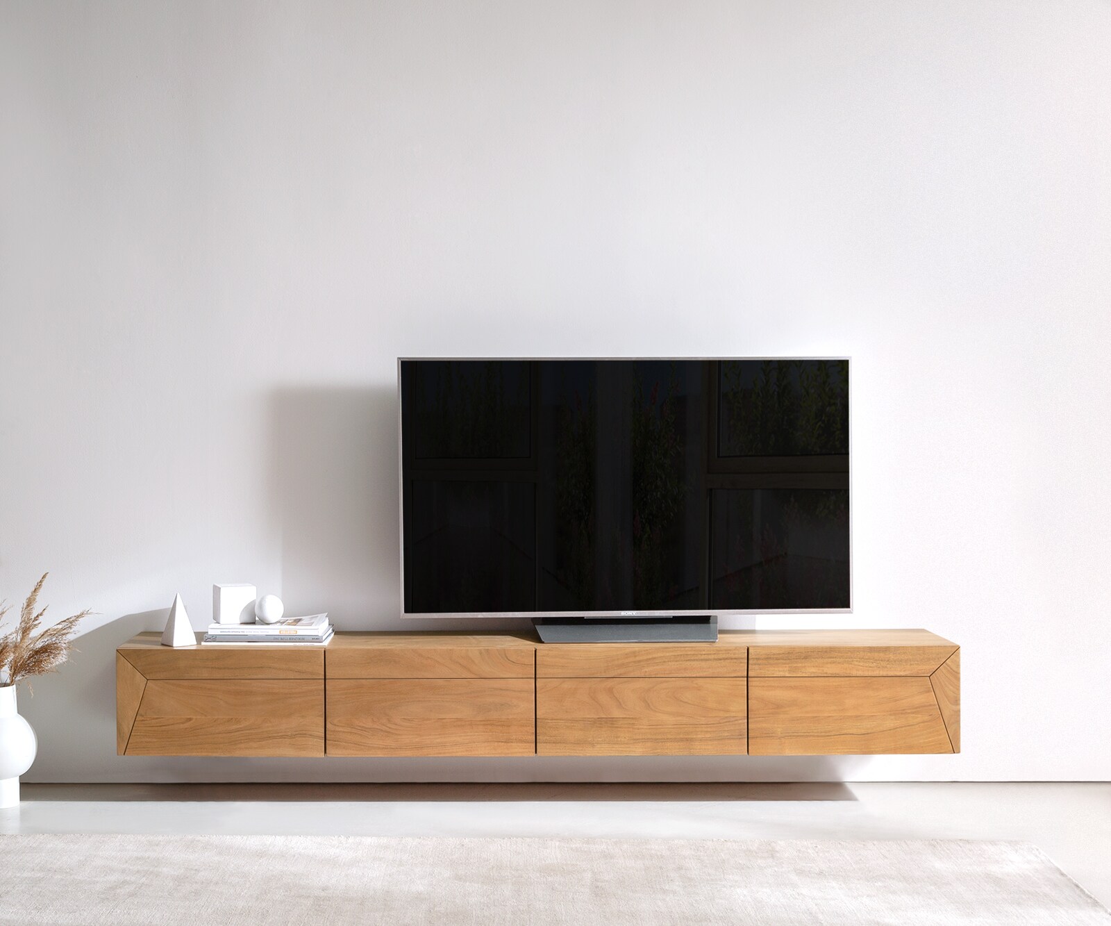 Стенен ТВ шкаф Акация Натурал 4 Врати Kayu  220 cm 1