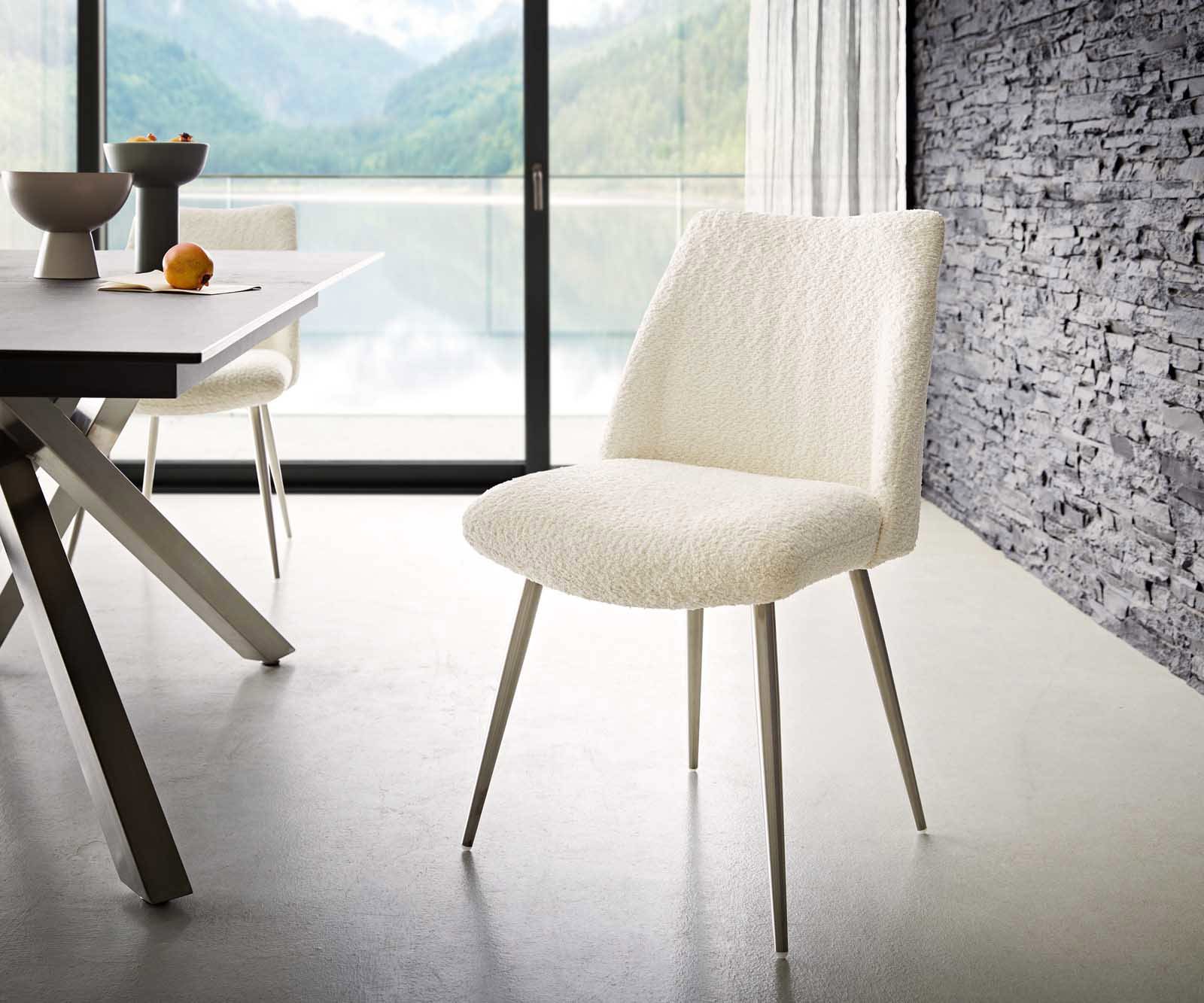 Трапезен стол Букле Бял 4 крака конични Неръждаема стомана Покет пружина Elso-Flex Трапезен стол Букле Бял 4 крака конични Неръждаема стомана Покет пружина Elso-Flex