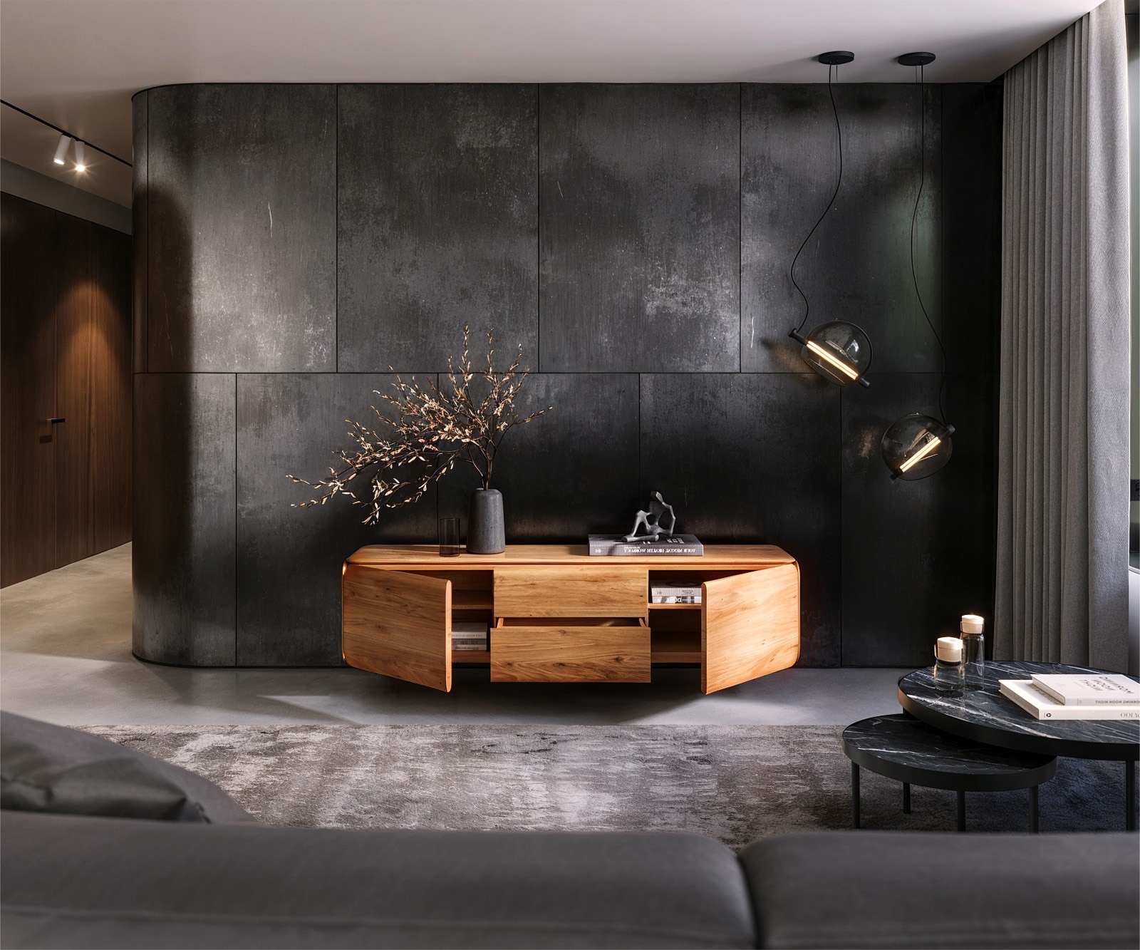 ТВ шкаф Shavani 175 cm естествена акация 2 врати 2 чекмеджета плаващи 4 ТВ шкаф Shavani 175 cm естествена акация 2 врати 2 чекмеджета плаващи 4