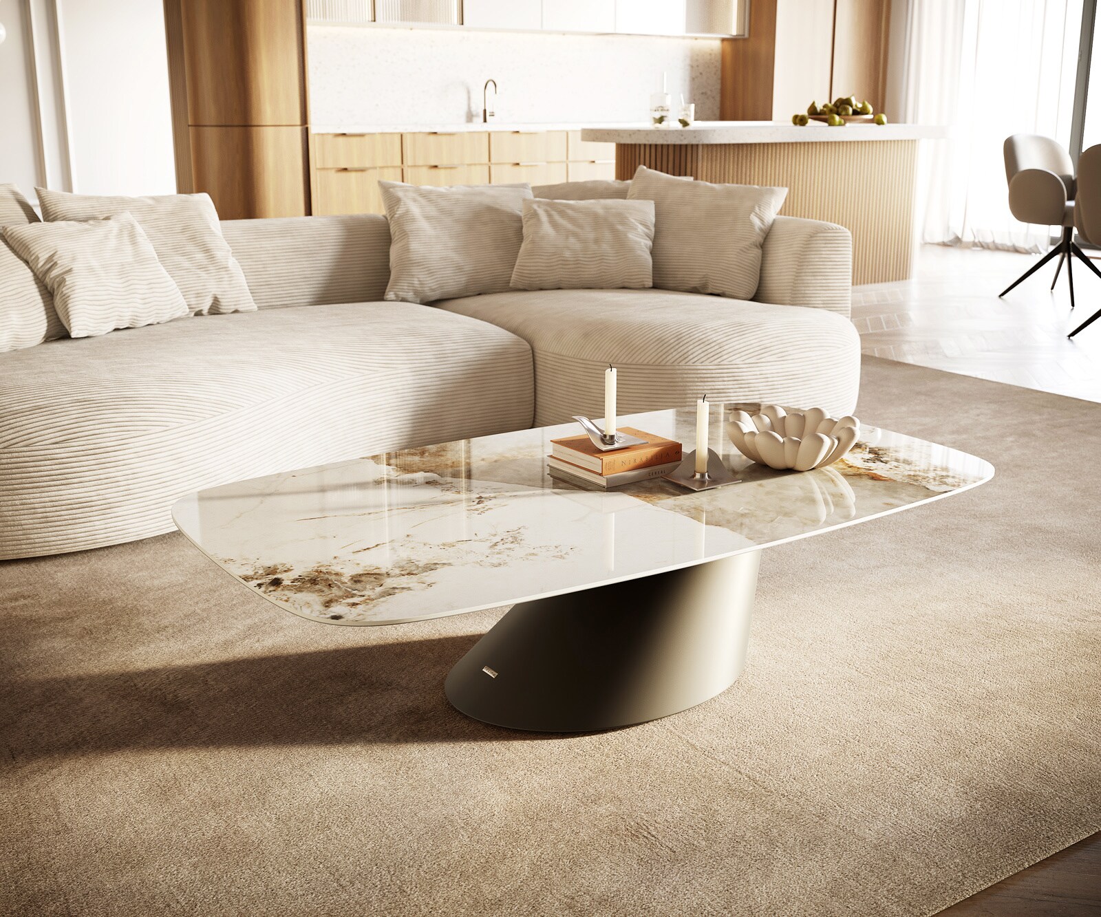 Масичка за кафе Edge Boot 140x80 cm керамика Minas Melange Conis метален ефект покритие титан 1