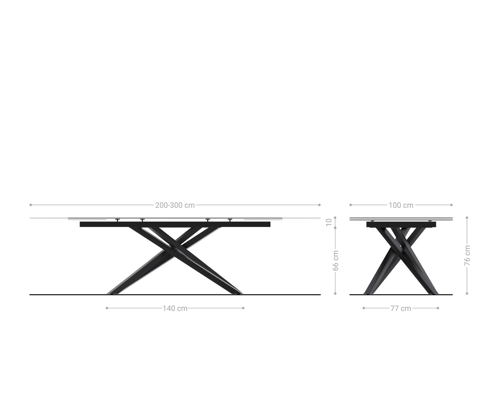 Разтегателна трапезна маса Edge 200-300х100 см Керамика Laminam®Noir Desir Тъмнокафяв Кръсртовидна основа Черен 10