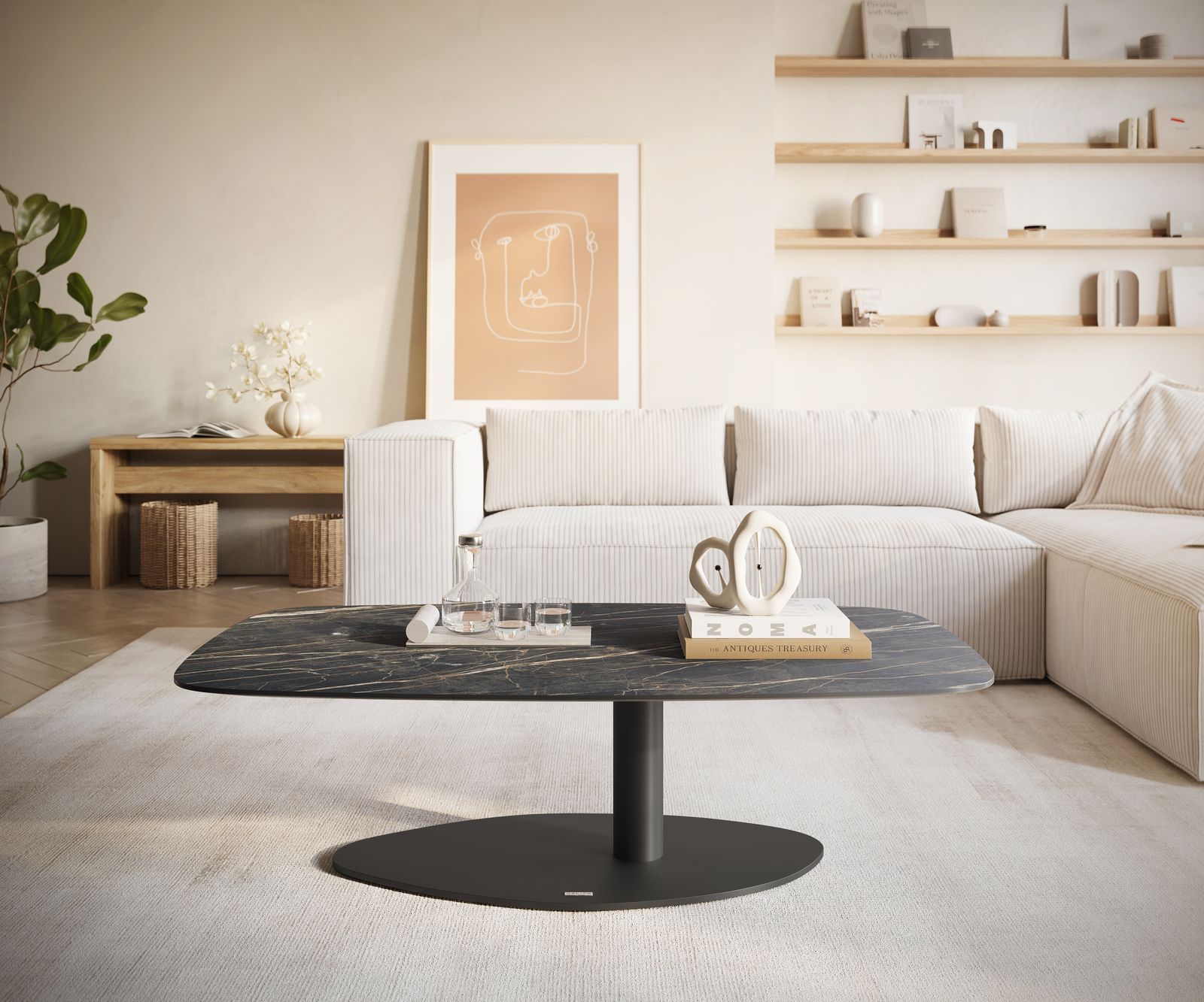 Масичка за кафе Edge Boot 120x70 cm Ceramic Laminam® Noir Desir Brown Vibany Metal Black 2