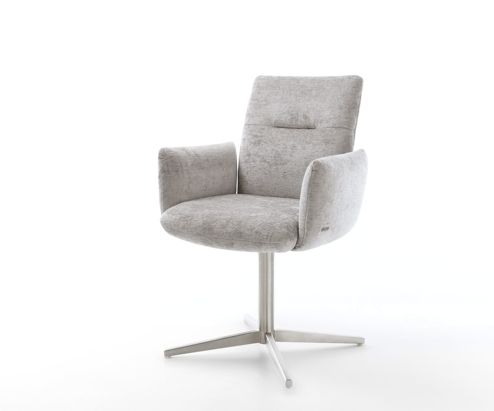 Врътящ се стол с подлакътници Шенил СребристСив Офис основа Неръждаема стомана 360° въртящ се Покет пружина Jova-Flex 1