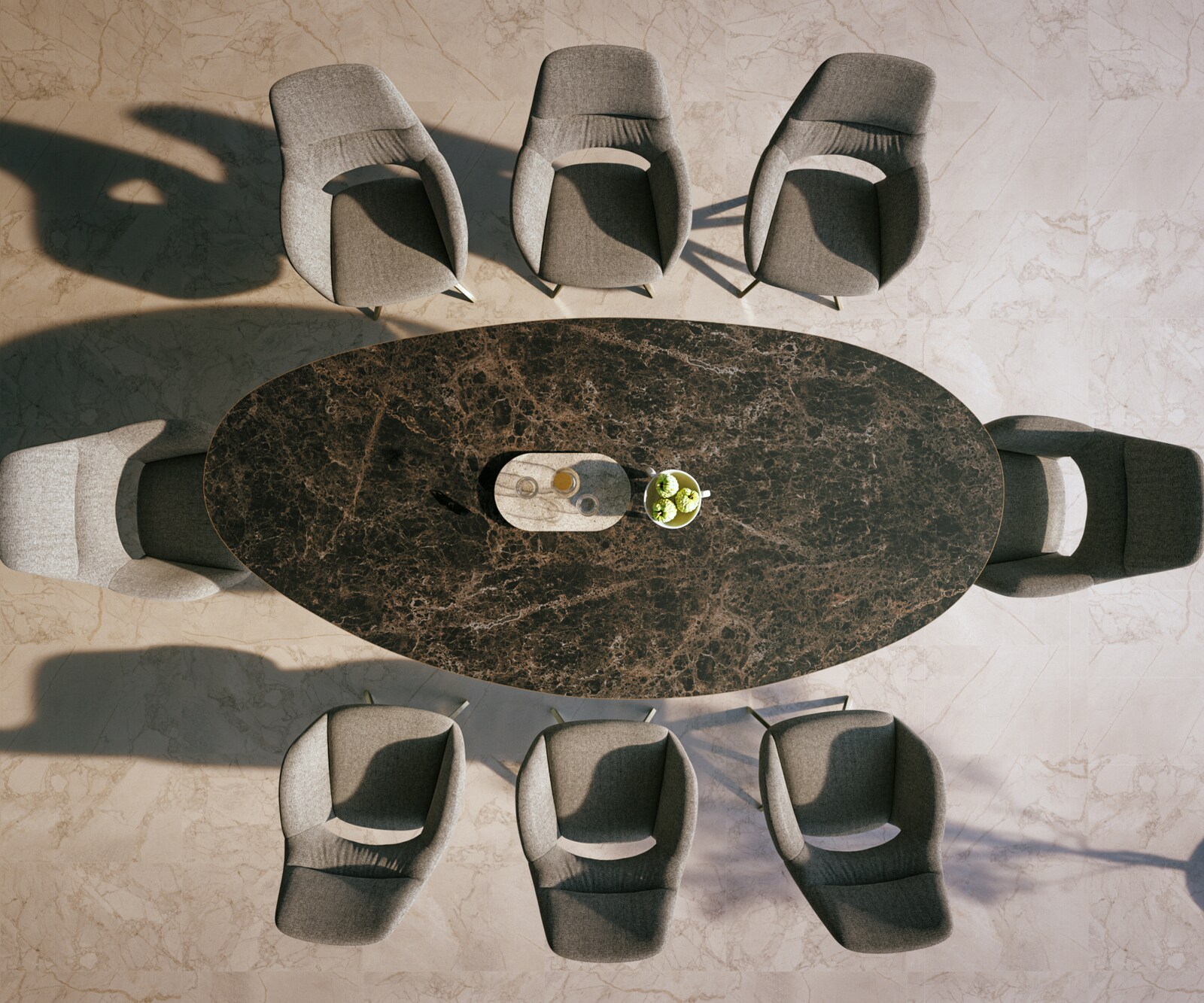 Маса Edge Овална 280x130 см, керамика Laminam „®“, Emperador Extra Lucidato, подходяща за външна употреба в тъмнокафяво, кръстообразна рамка, правоъгълна, неръждаема стомана 6