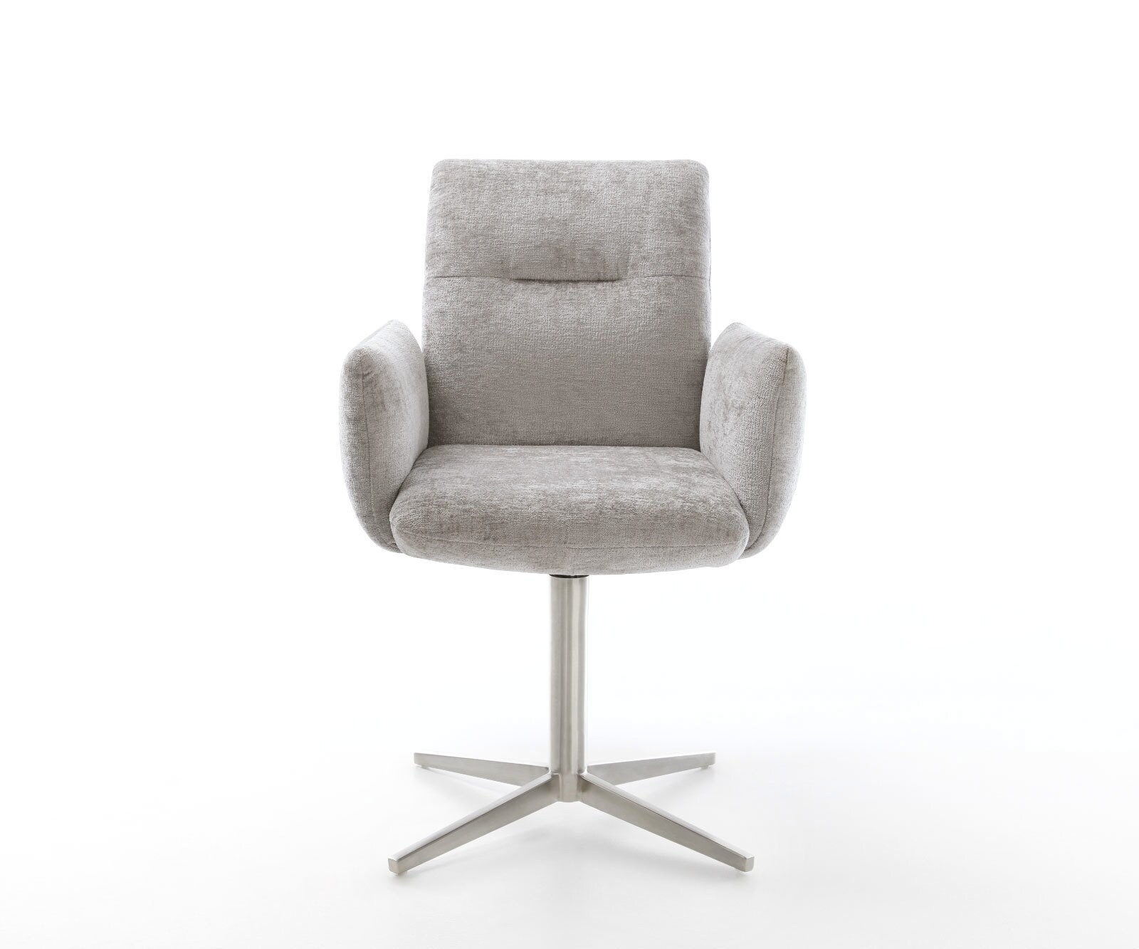 Врътящ се стол с подлакътници Шенил СребристСив Офис основа Неръждаема стомана 360° въртящ се Покет пружина Jova-Flex 2