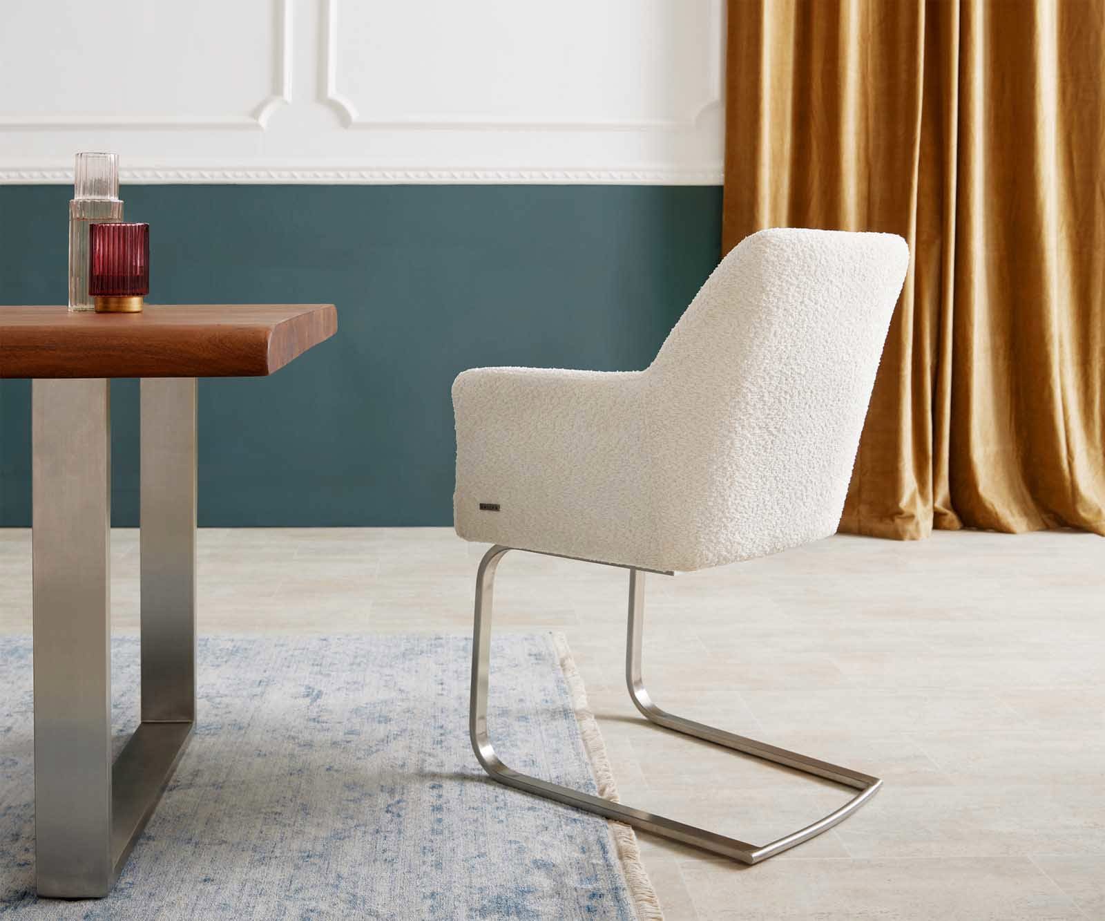 Люлеещ стол с подлакътници Букле Бял Конзолен крак плосък Неръждаема стомана Покет пружина Xana-Flex 5 Люлеещ стол с подлакътници Букле Бял Конзолен крак плосък Неръждаема стомана Покет пружина Xana-Flex 5