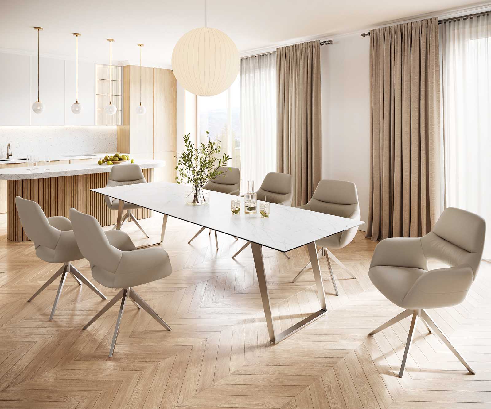 Маса 300x100 Keramik Laminam® Statuarietto Бял Неръждаема стомана под ъгъл Edge 5