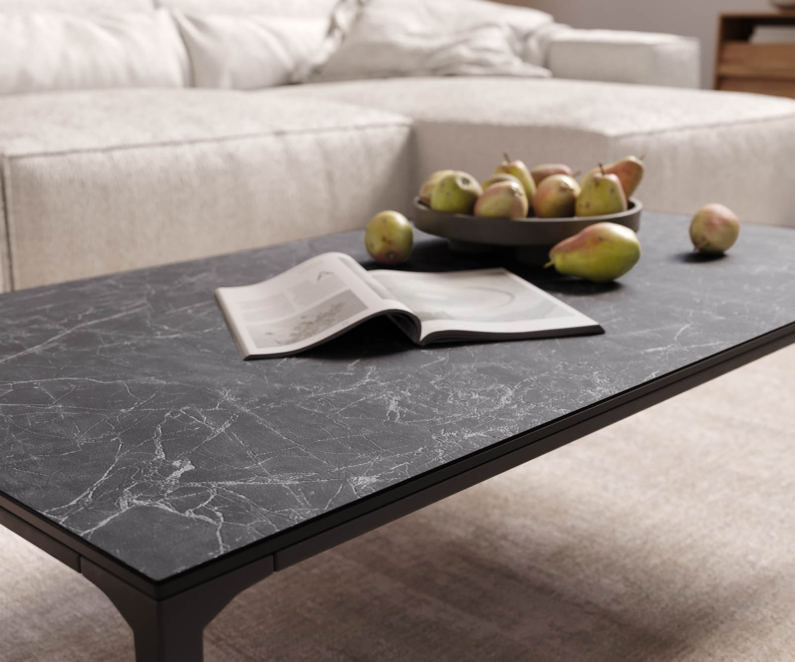 Холна маса Levente 110x60 см Керамика Laminam®Nero Greco Антрацит, Черна метална основа 5