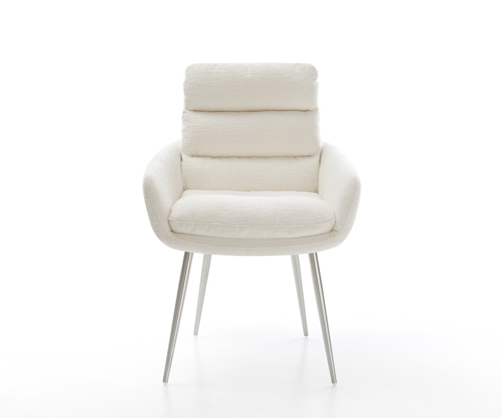 Трапезен стол Abelia-Flex с подлакътници Bouclé Soft Beige 4-футов конусен стол от неръждаема стомана 2