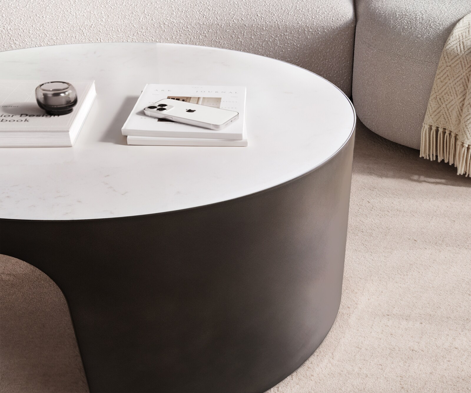 Масичка за кафе Alerio 90x90 cm Мрамор Бял Метал Черен Антик 3