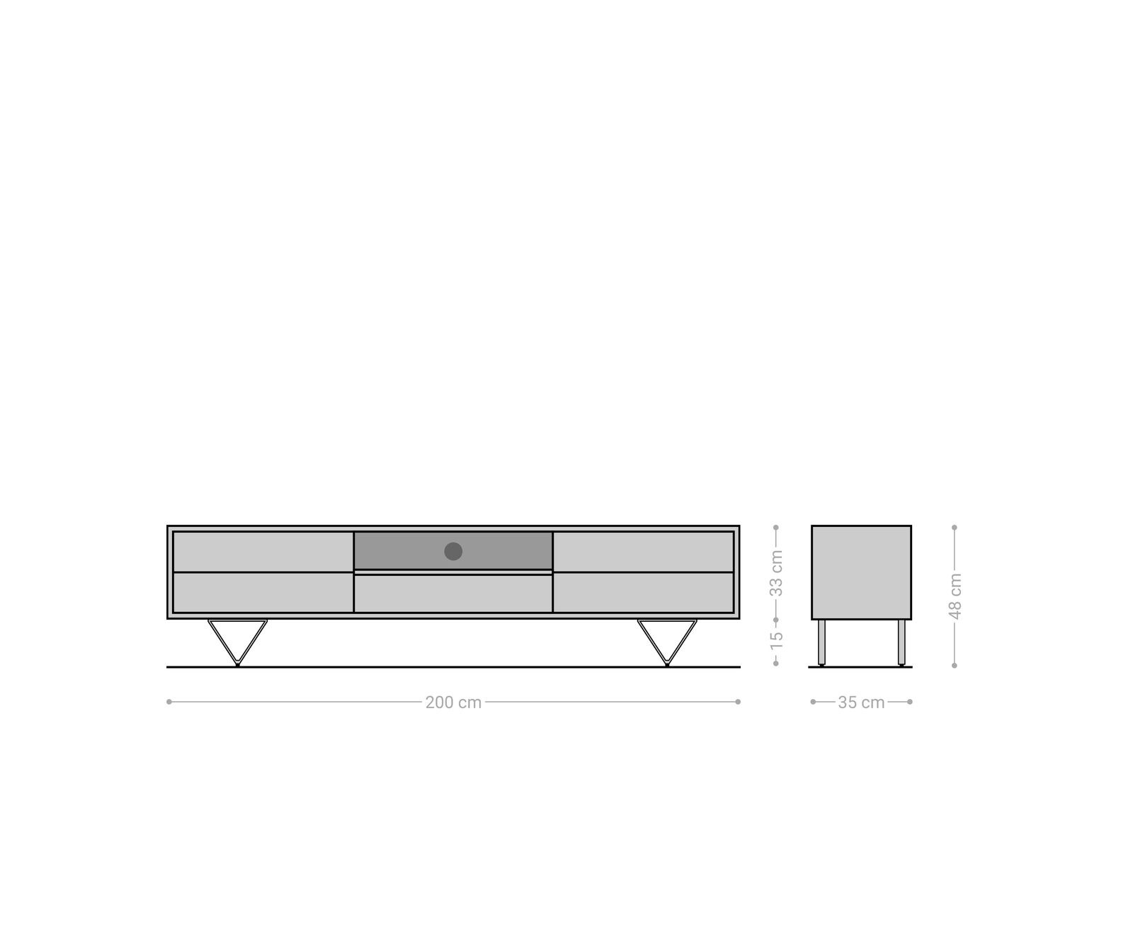 Нисък шкаф 200x35 cm Акация Кафяв 2 Врати 1 Чекмедже V-Крак Черен Eloi 6