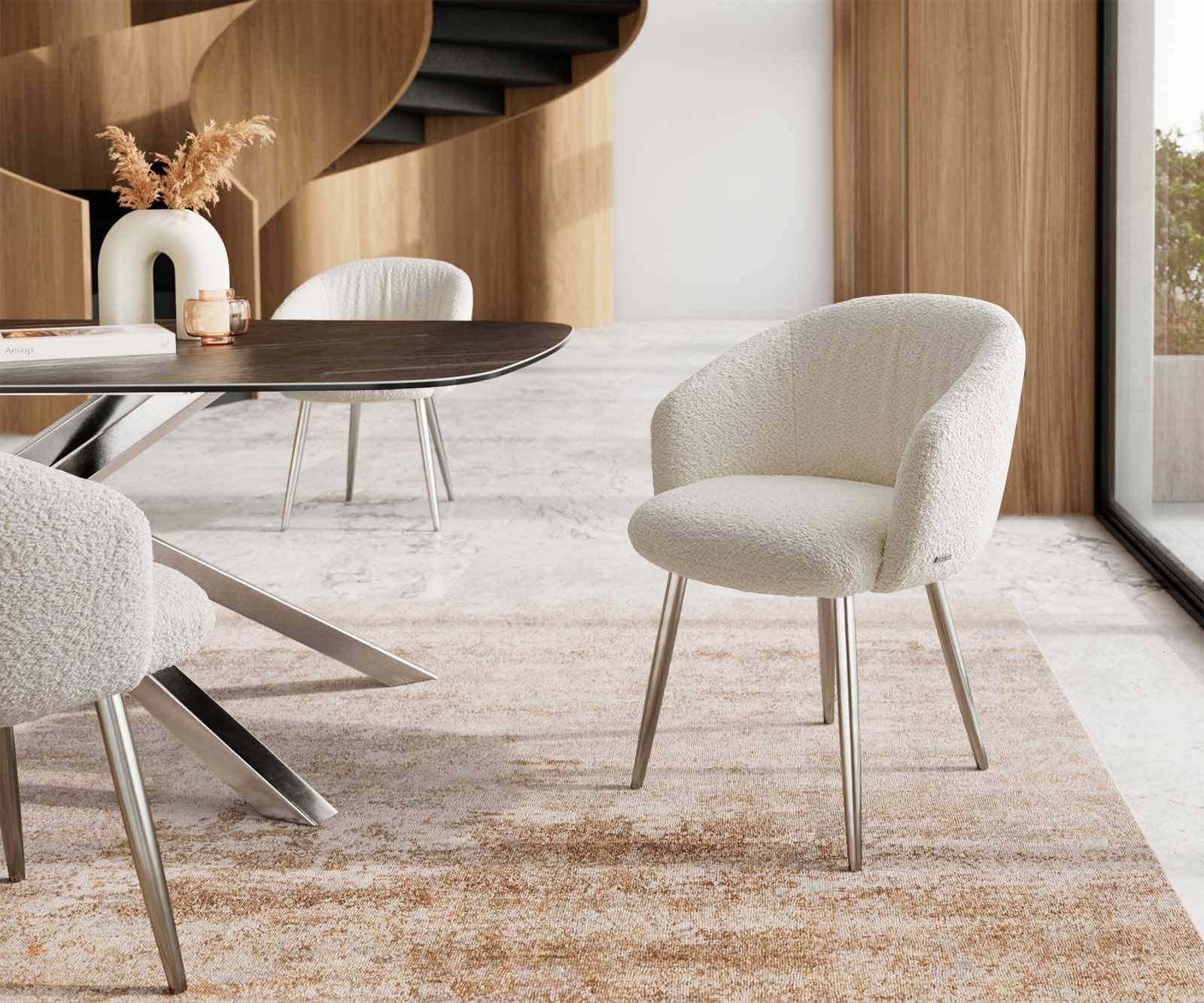 Стол Букле Бяло 4-крака Прави Неръждаема стомана Покет пружина Caja-Flex Стол Букле Бяло 4-крака Прави Неръждаема стомана Покет пружина Caja-Flex