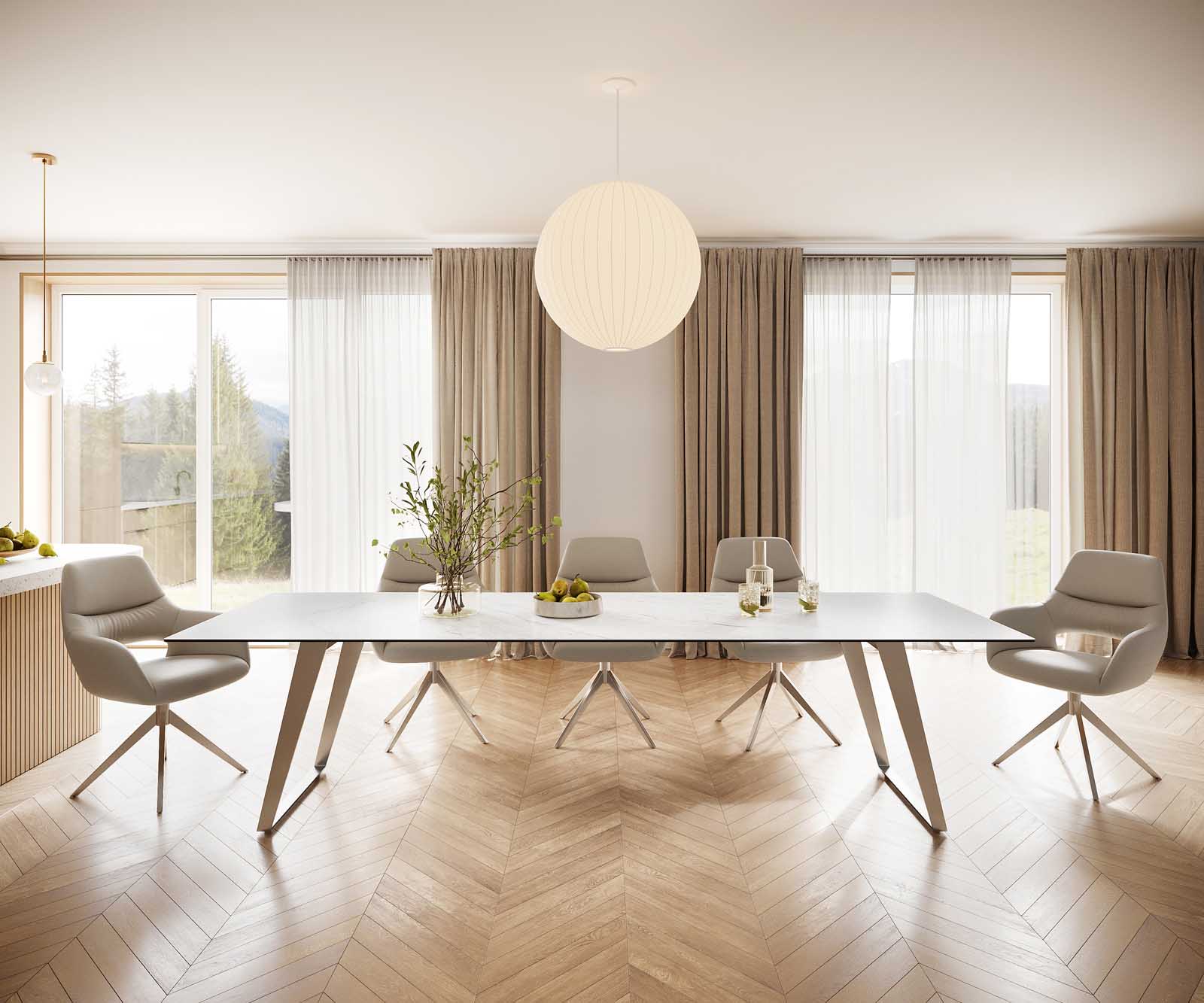 Маса 300x100 Keramik Laminam® Statuarietto Бял Неръждаема стомана под ъгъл Edge 1