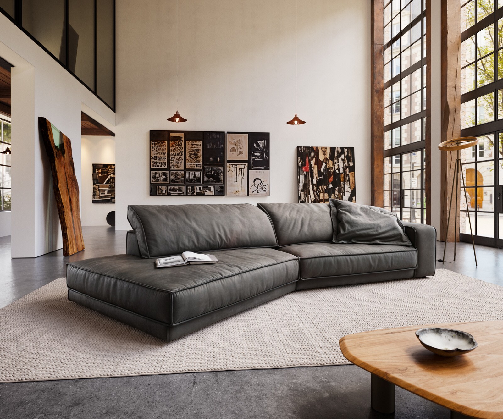 Голям диван Snoosh 400x150 cm микрофибър черен реколта Recamiere ляв