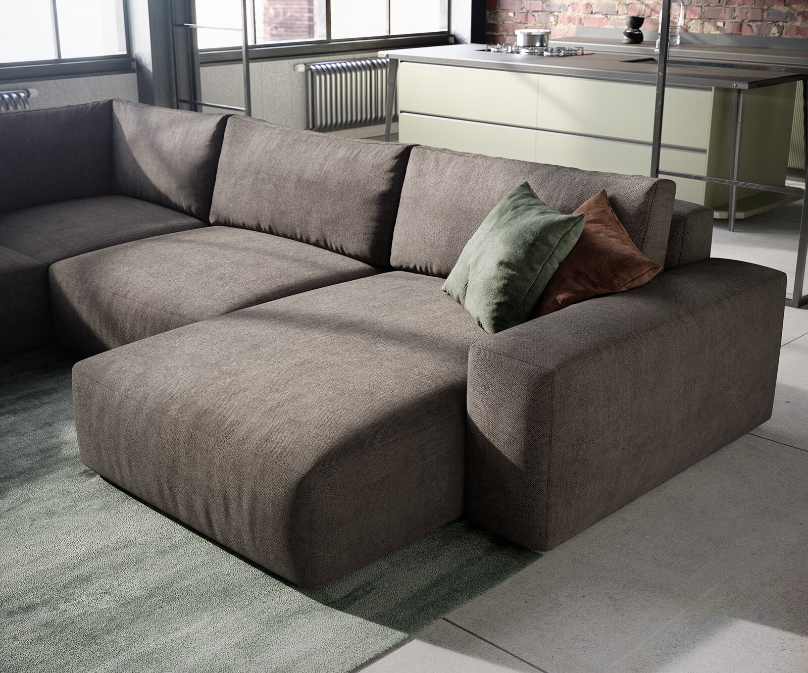 П-образен диван Lanzo XL 360x260 см, Микрофибър Каки-Кафяв, Лява/Дясна лежанка 4