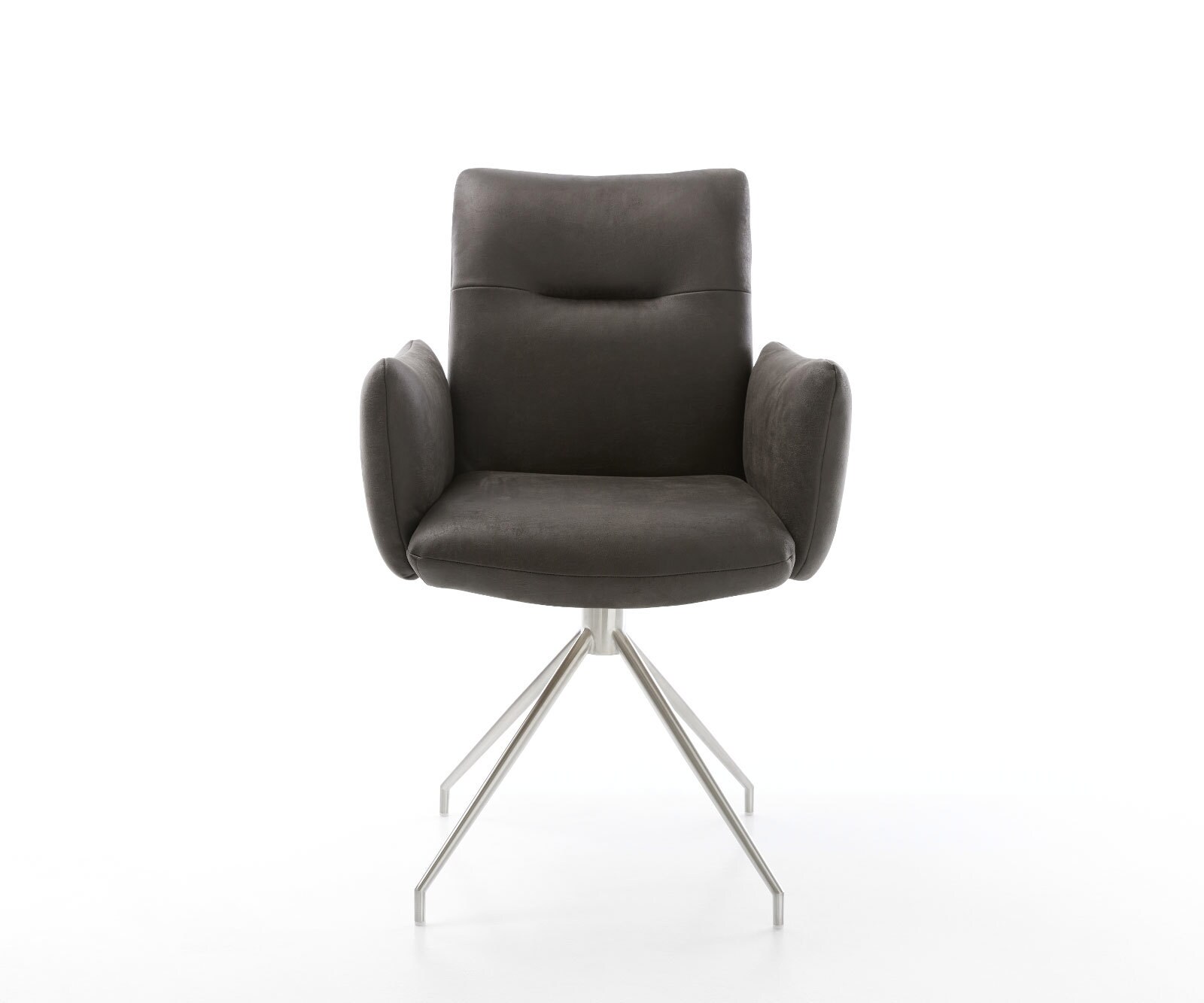 Врътящ се стол с подлакътници Антрацит Винтидж Конус крак кръгъл Неръждаема стомана 180° въртящ се Покет пружина Jova-Flex 2