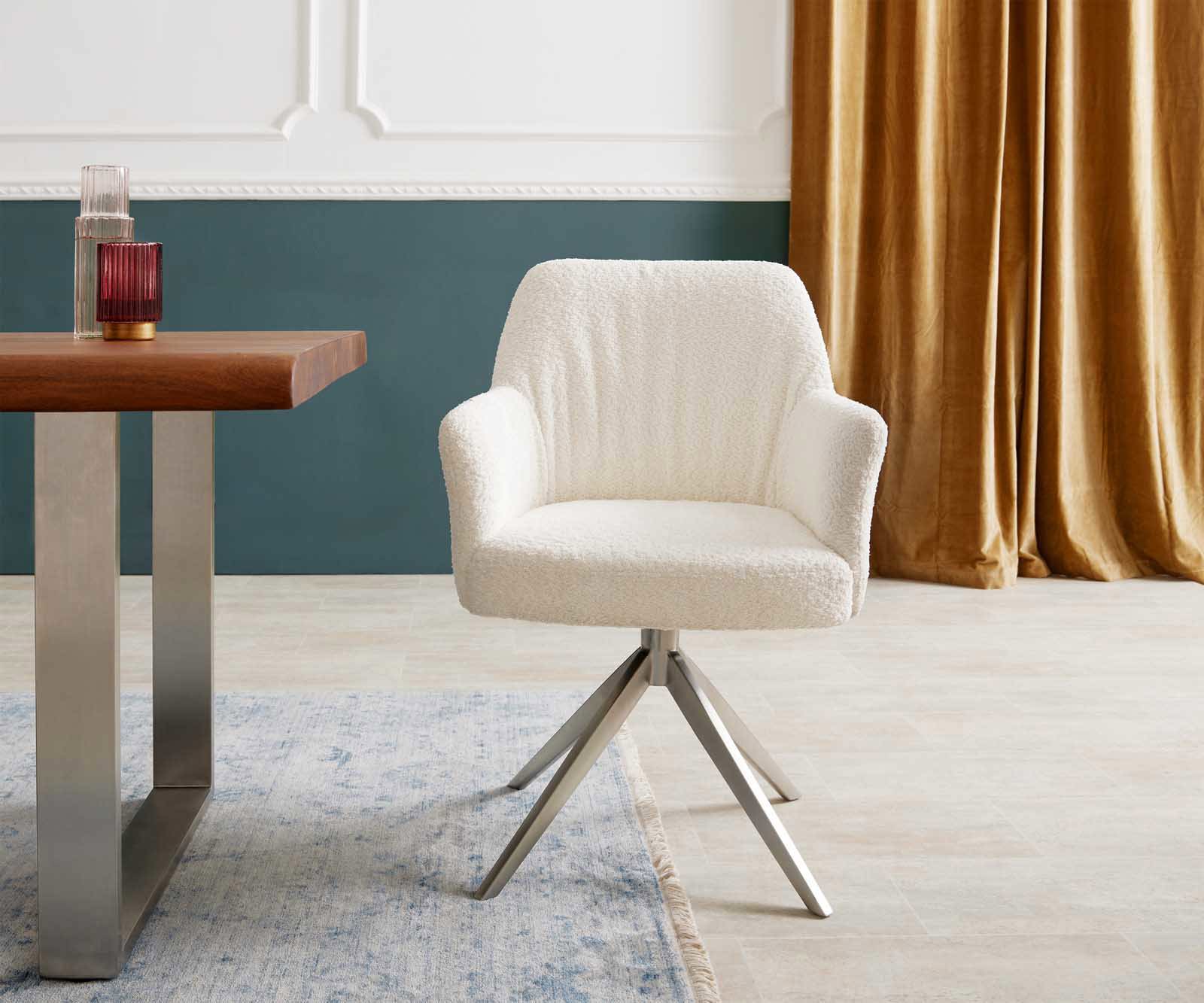 Врътящ се стол с подлакътници Букле Бял Конус крак плосък Неръждаема стомана 360° въртящ се Покет пружина Xana-Flex 1 Врътящ се стол с подлакътници Букле Бял Конус крак плосък Неръждаема стомана 360° въртящ се Покет пружина Xana-Flex 1