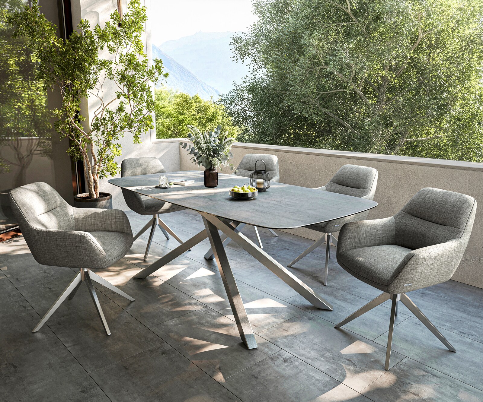 Маса Edge Boot 200x100 см, керамичен бетон, сив, подходяща за външна употреба, кръстосана рамка, правоъгълна, неръждаема стомана 7