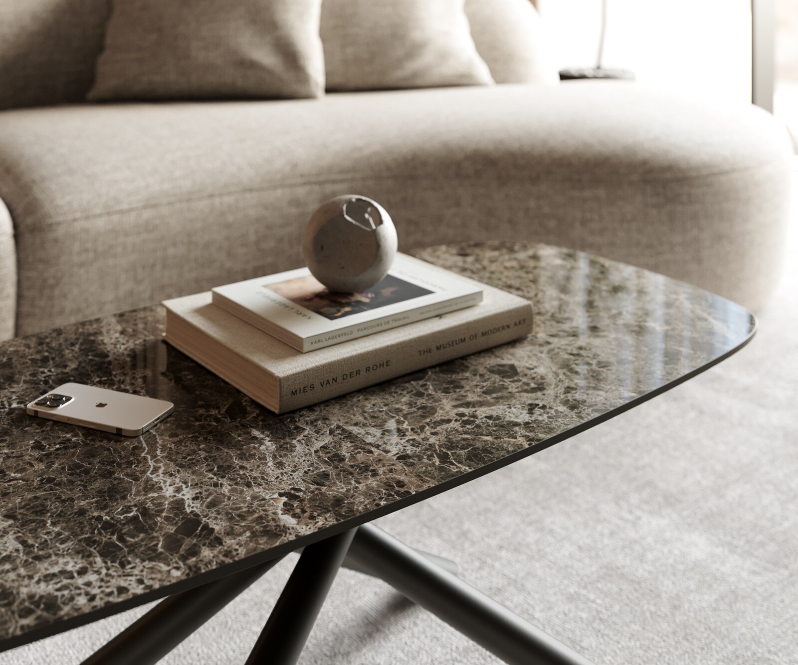 Масичка за кафе Edge Boot 100x50 cm Ceramic Laminam® Emperador Extra Lucidato Dark brown Sarity Metal Black 6