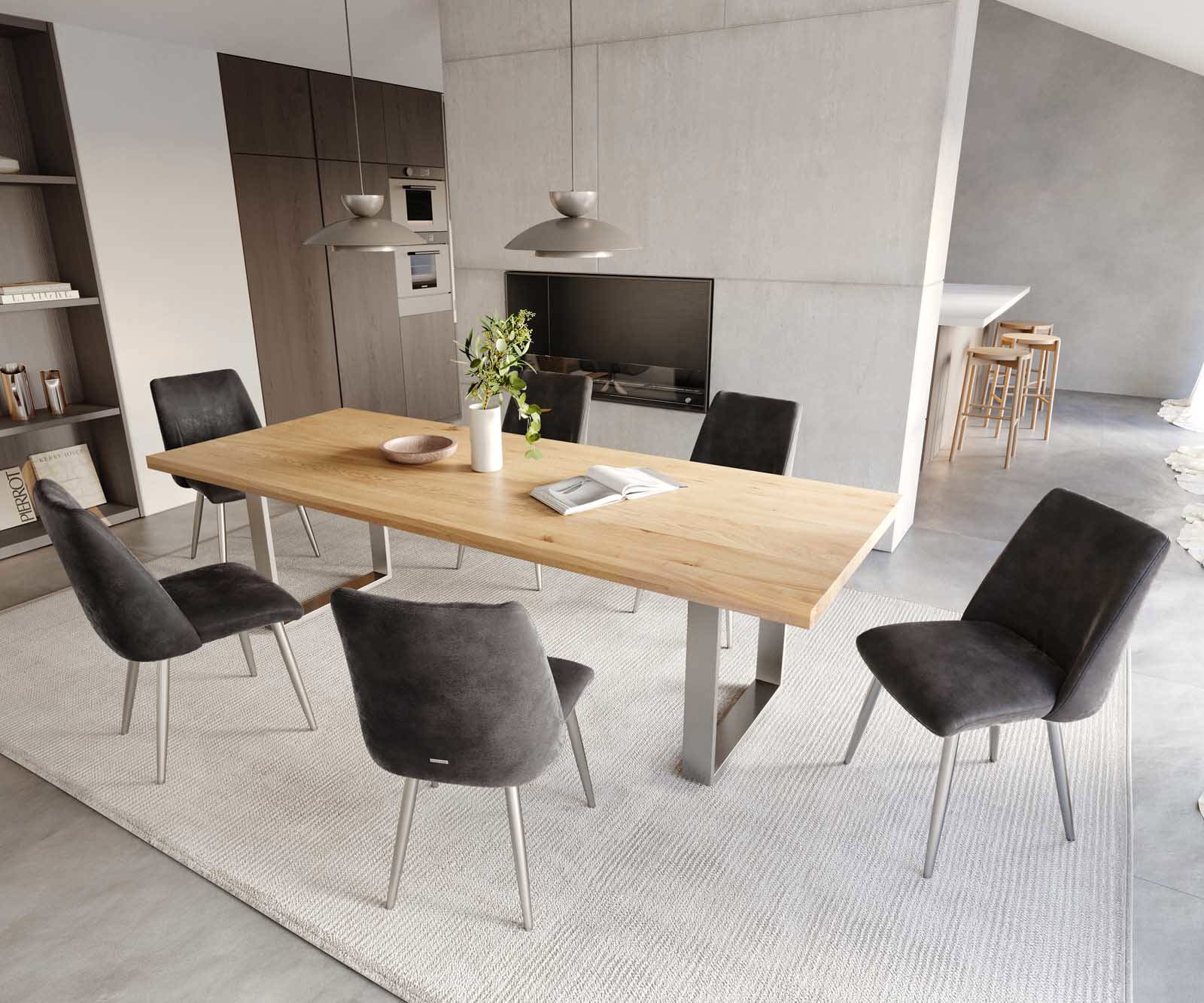 Трапезен стол Антрацит Винтидж 4 крака конични Неръждаема стомана Покет пружина Elso-Flex 4 Трапезен стол Антрацит Винтидж 4 крака конични Неръждаема стомана Покет пружина Elso-Flex 4