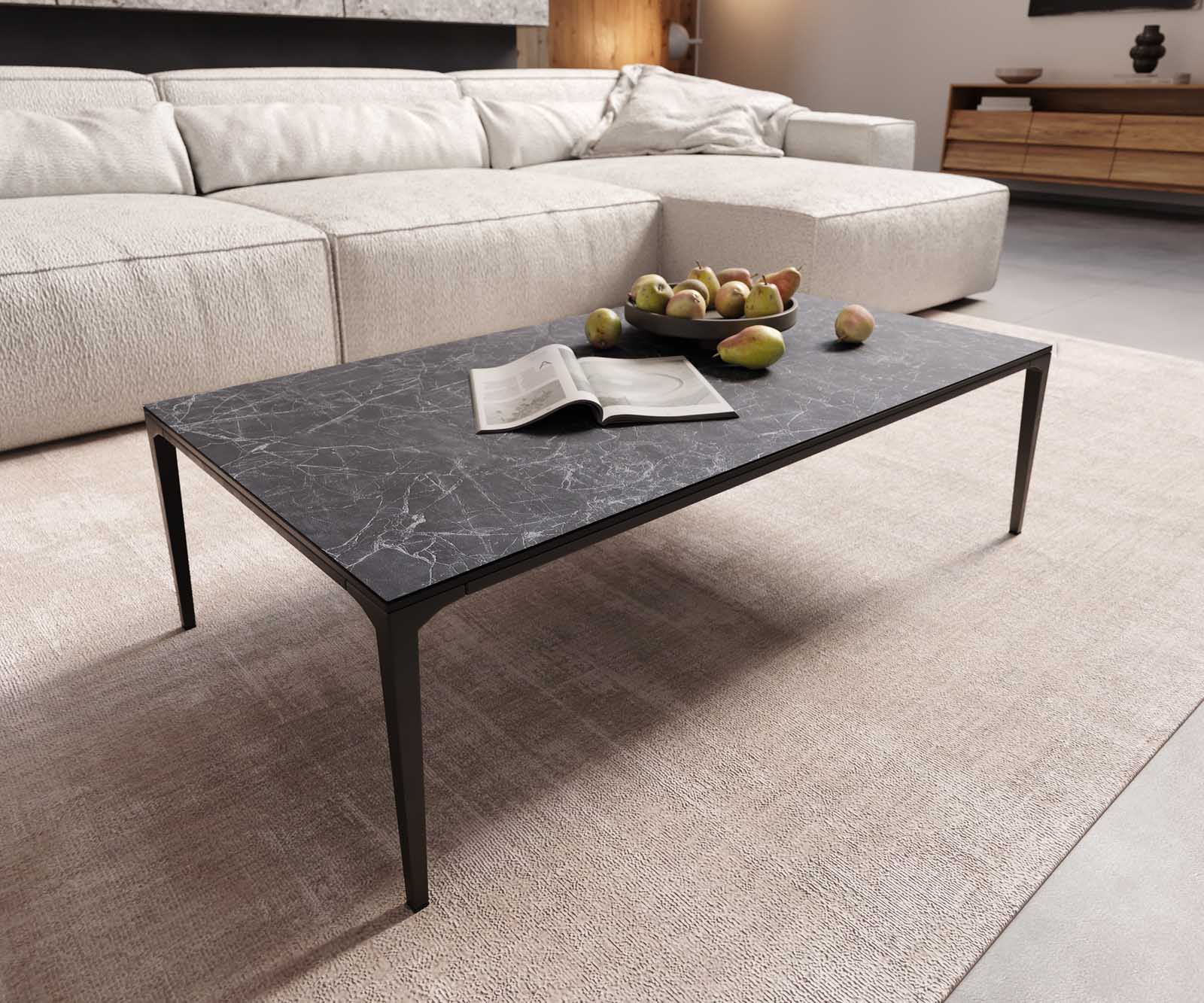 Холна маса Levente 110x60 см Керамика Laminam®Nero Greco Антрацит, Черна метална основа