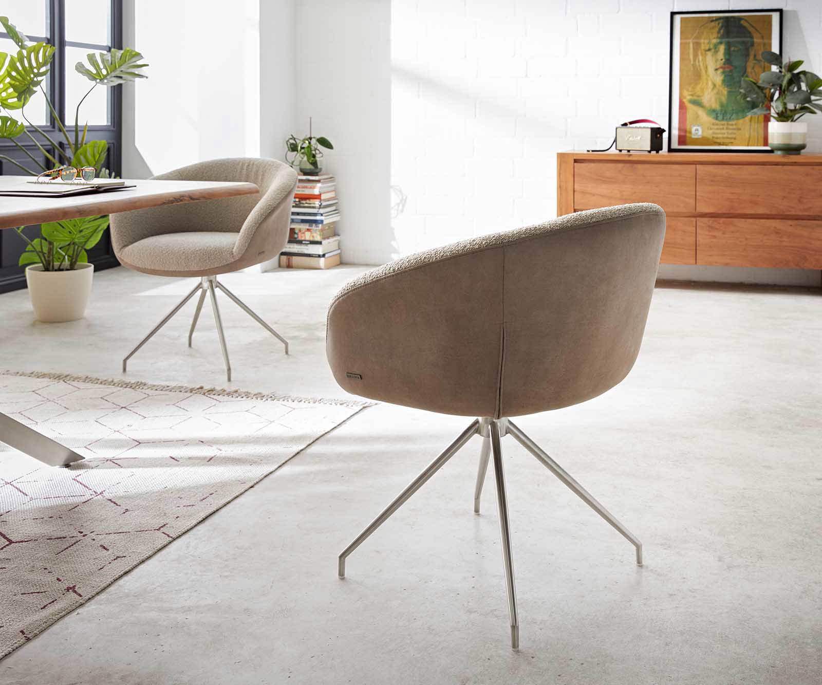 Врътящ се стол с подлакътници Materialmix Сиво-Кафяв Конус крак кръгъл Неръждаема стомана 180° въртящ се Покет пружина Vinka-Flex 4 Врътящ се стол с подлакътници Materialmix Сиво-Кафяв Конус крак кръгъл Неръждаема стомана 180° въртящ се Покет пружина Vinka-Flex 4